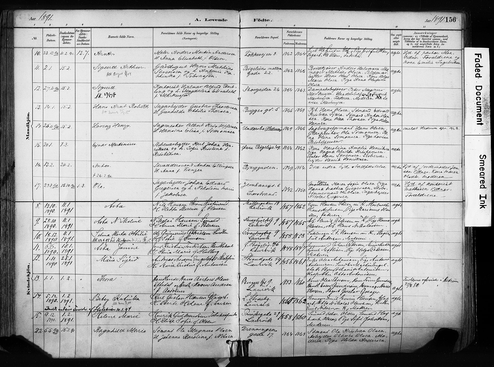 Larvik kirkebøker, AV/SAKO-A-352/F/Fa/L0009: Parish register (official) no. I 9, 1884-1904, p. 156