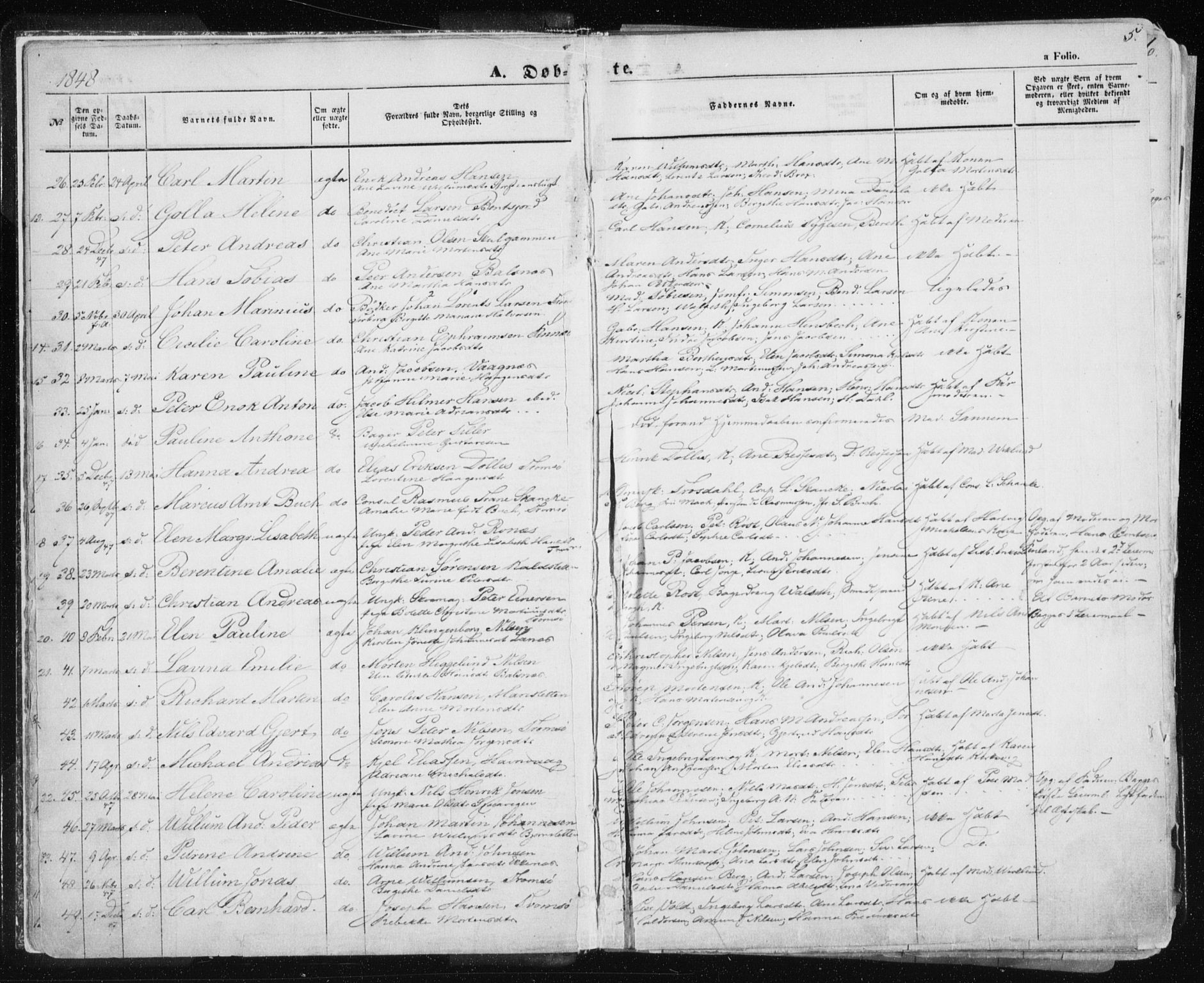 Tromsø sokneprestkontor/stiftsprosti/domprosti, SATØ/S-1343/G/Ga/L0010kirke: Parish register (official) no. 10, 1848-1855, p. 5