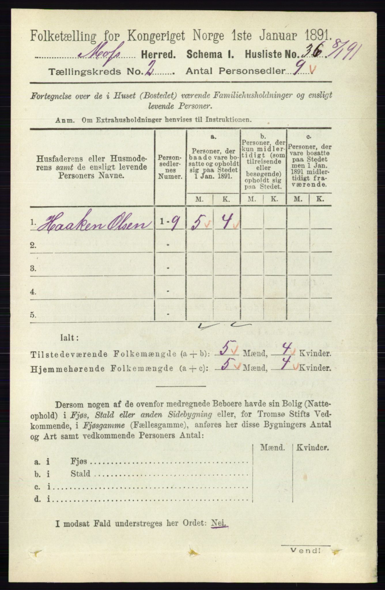 RA, 1891 Census for 0194 Moss, 1891, p. 845