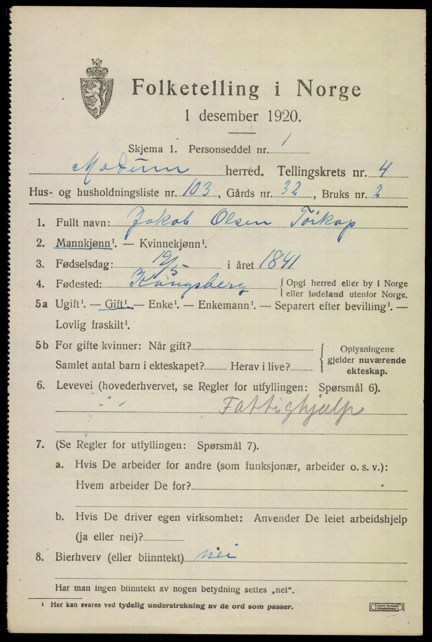 SAKO, 1920 census for Modum, 1920, p. 6457