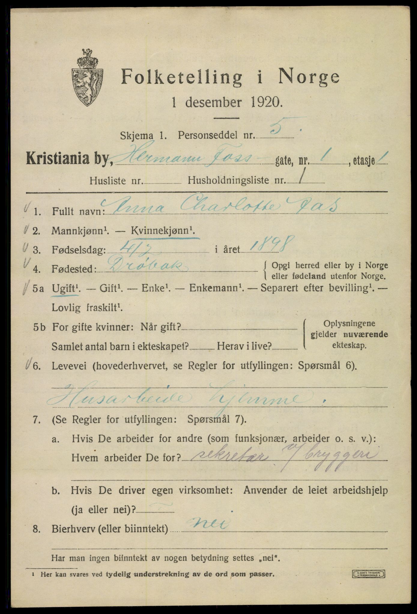 SAO, 1920 census for Kristiania, 1920, p. 286849