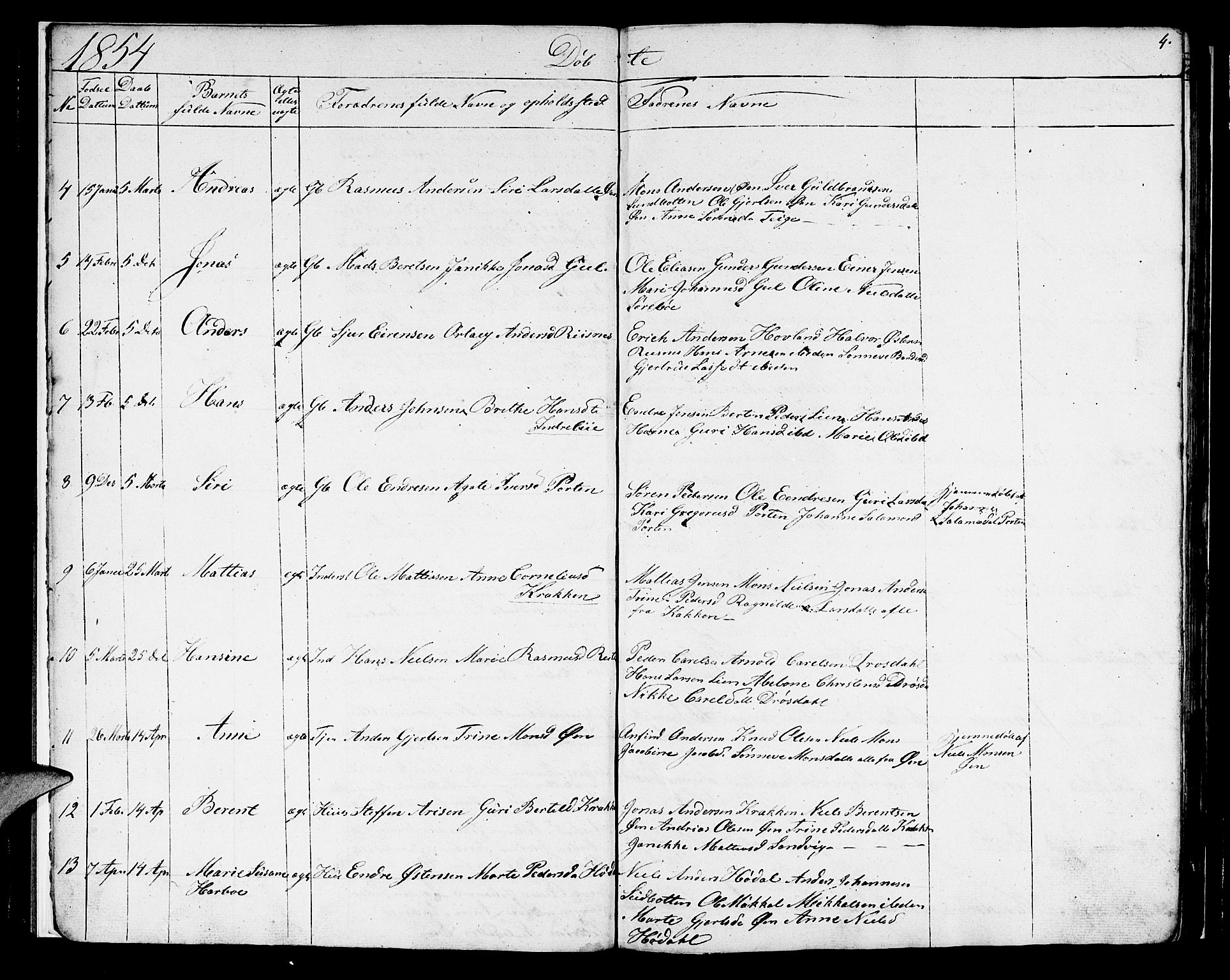 Hyllestad sokneprestembete, SAB/A-80401: Parish register (copy) no. C 1, 1853-1873, p. 4