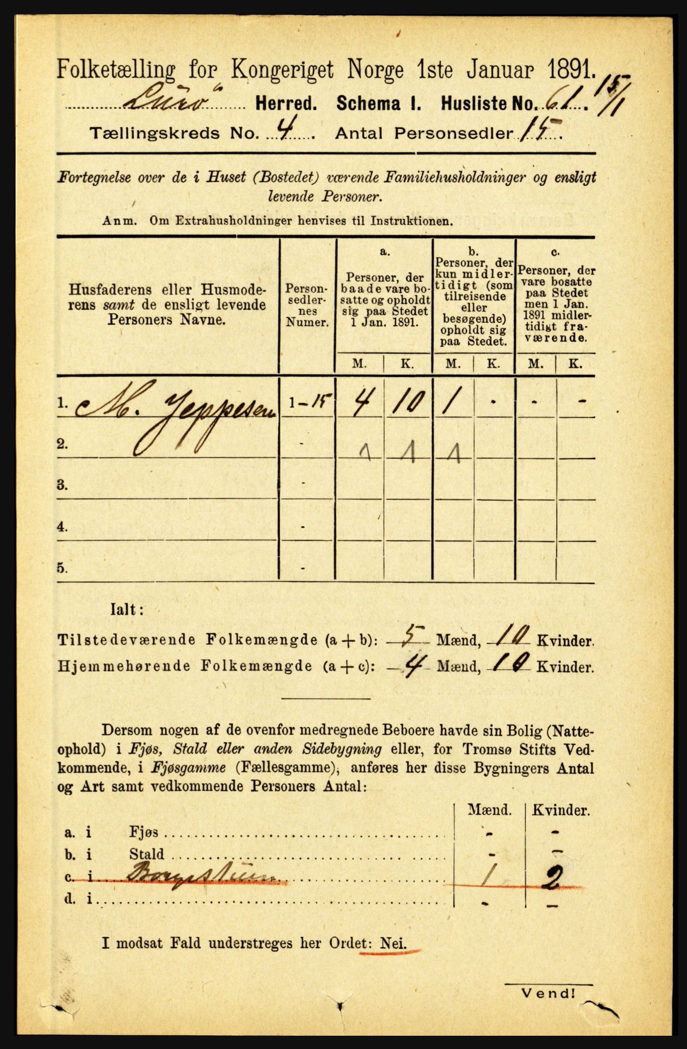 RA, 1891 census for 1834 Lurøy, 1891, p. 1998