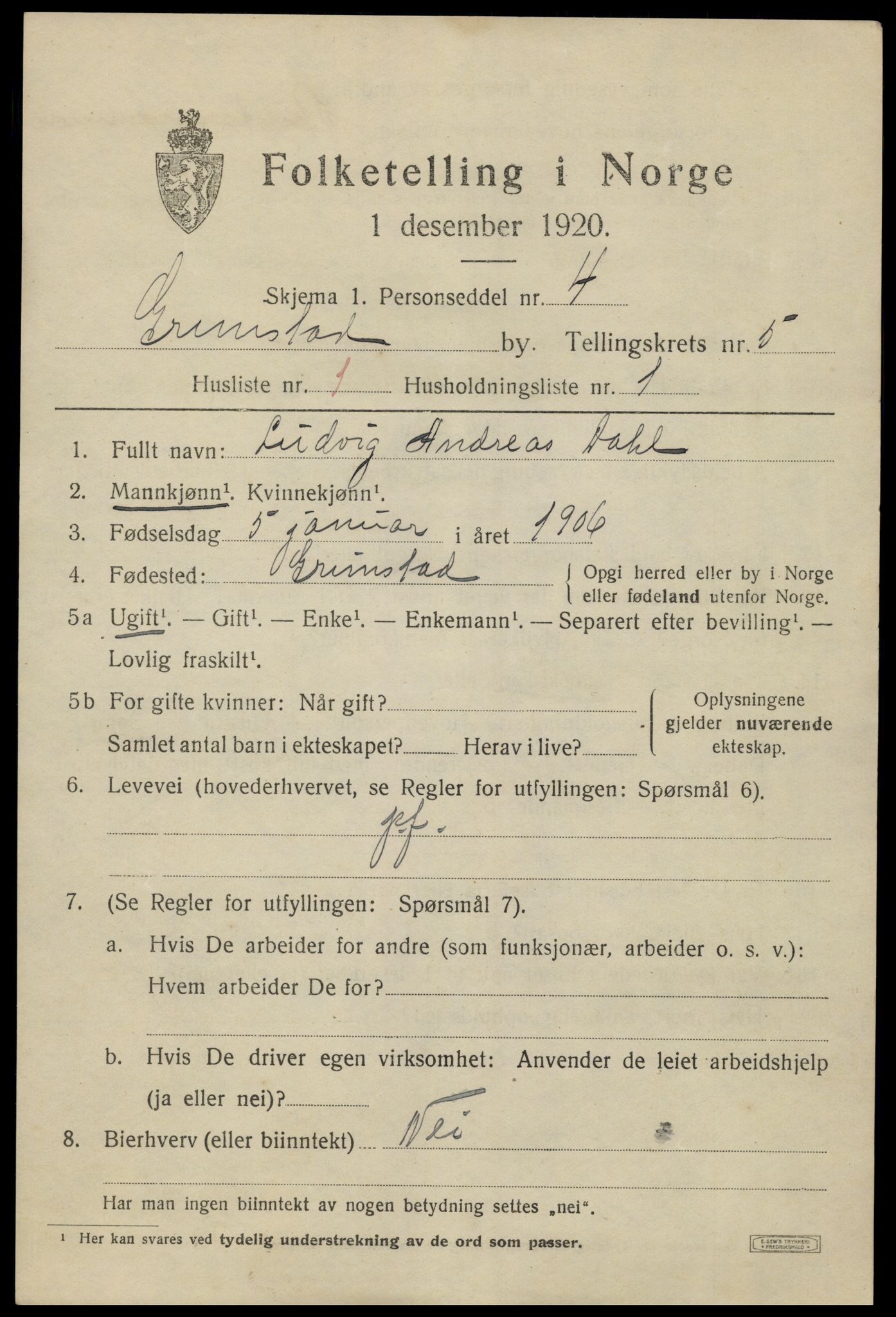 SAK, 1920 census for Grimstad, 1920, p. 6363