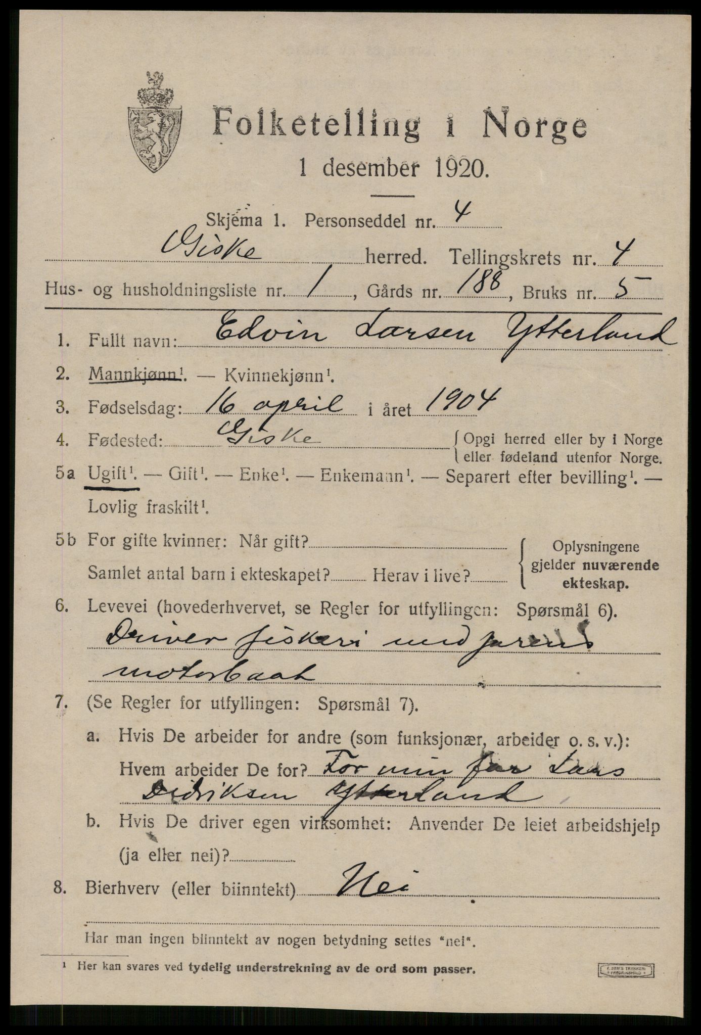 SAT, 1920 census for Giske, 1920, p. 2630