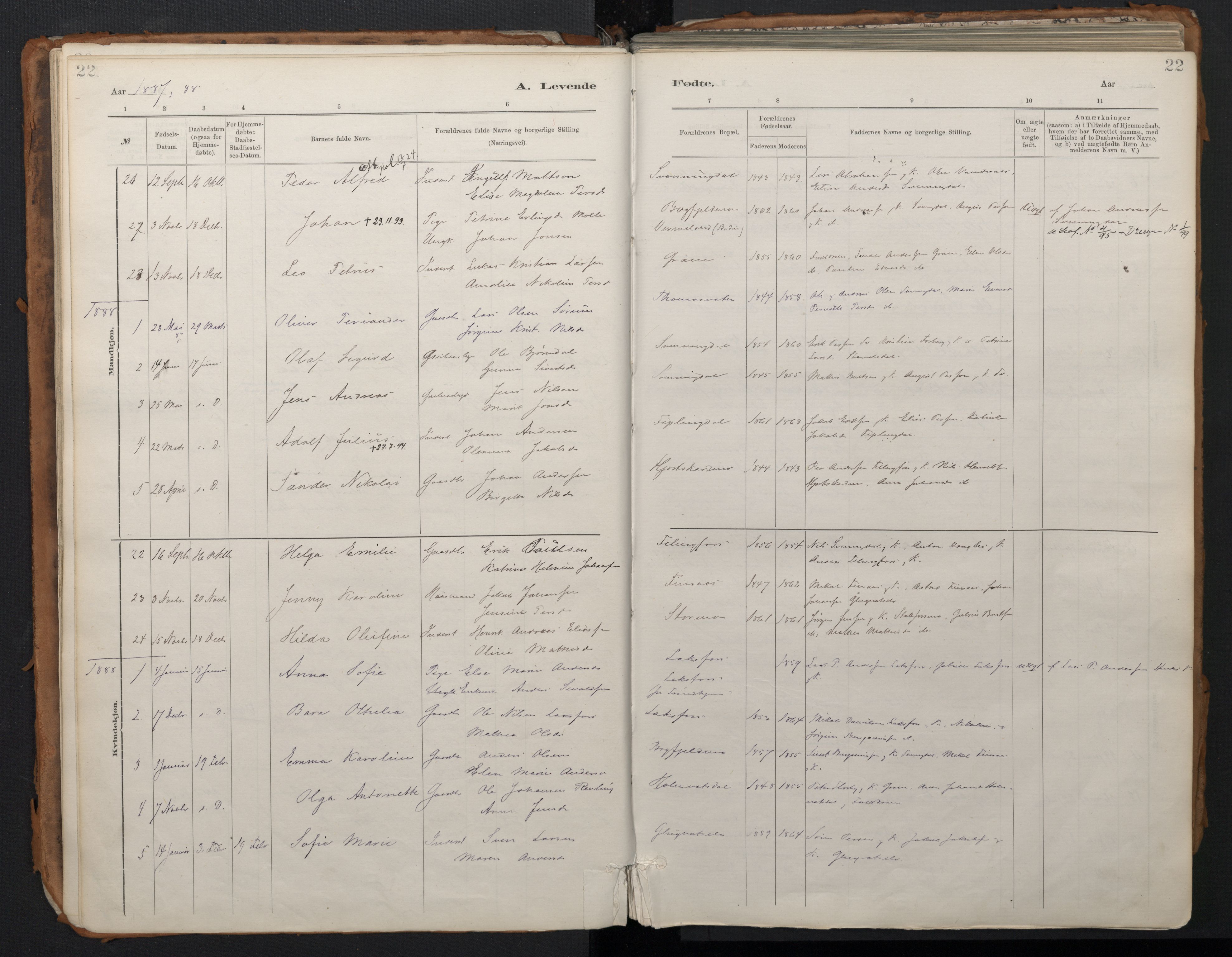 Ministerialprotokoller, klokkerbøker og fødselsregistre - Nordland, SAT/A-1459/824/L0338: Parish register (official) no. 824A01, 1880-1915, p. 22