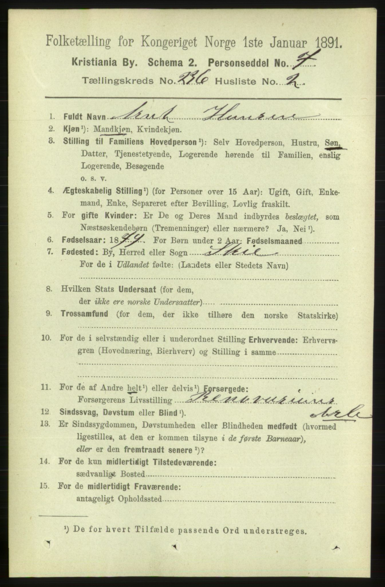 RA, 1891 census for 0301 Kristiania, 1891, p. 144015