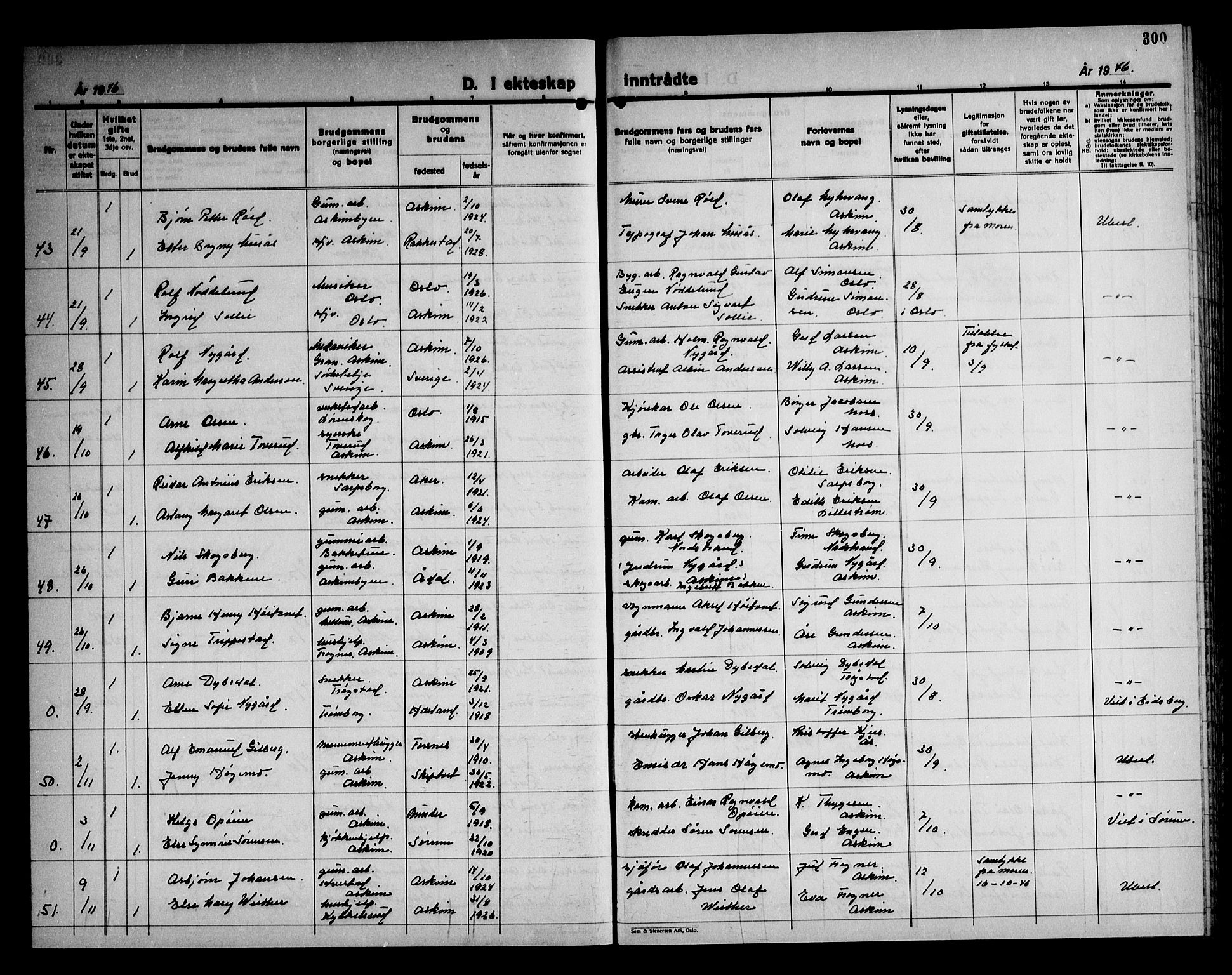 Askim prestekontor Kirkebøker, AV/SAO-A-10900/G/Ga/L0004: Parish register (copy) no. 4, 1938-1947, p. 300