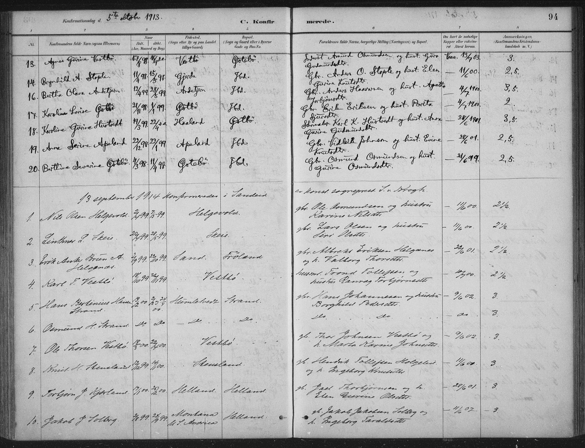 Vikedal sokneprestkontor, AV/SAST-A-101840/01/IV: Parish register (official) no. A 11, 1884-1933, p. 94