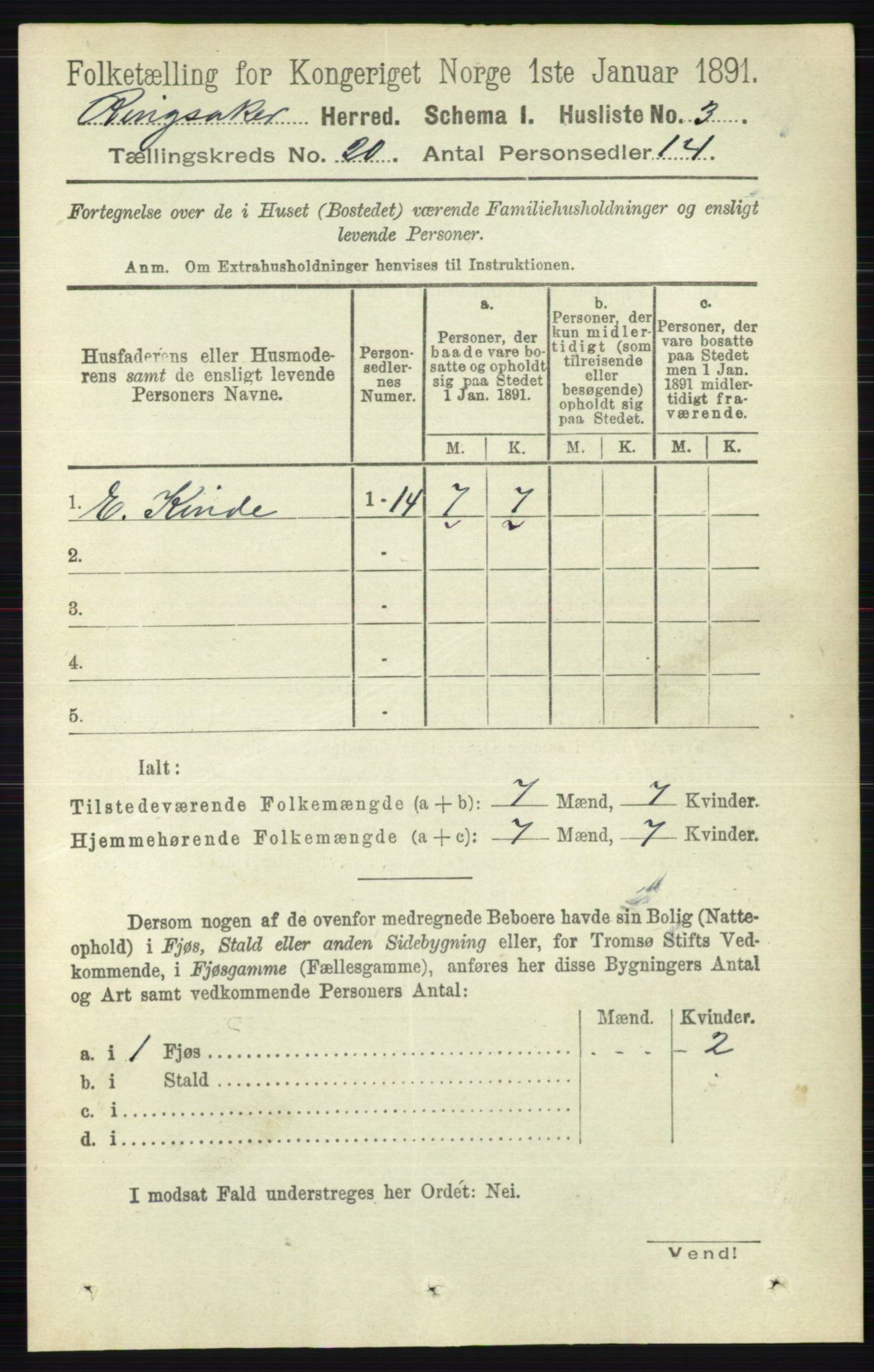 RA, 1891 census for 0412 Ringsaker, 1891, p. 11017