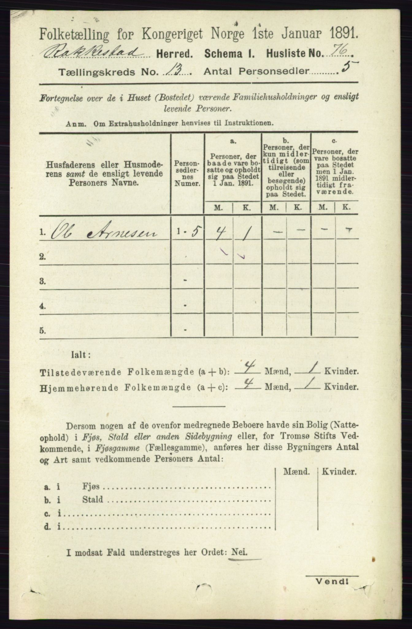 RA, 1891 census for 0128 Rakkestad, 1891, p. 6395