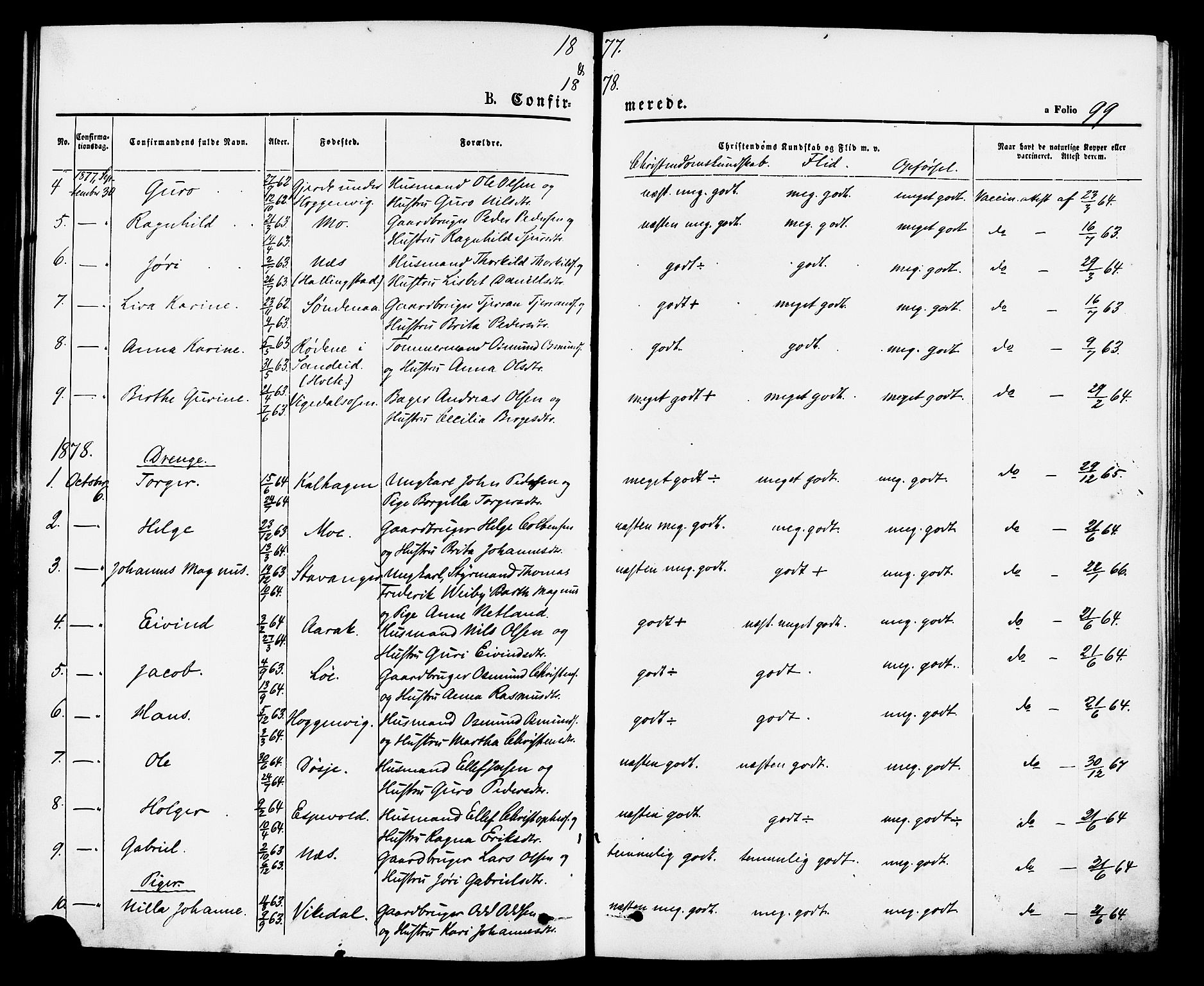 Vikedal sokneprestkontor, SAST/A-101840/01/IV: Parish register (official) no. A 7, 1868-1883, p. 99