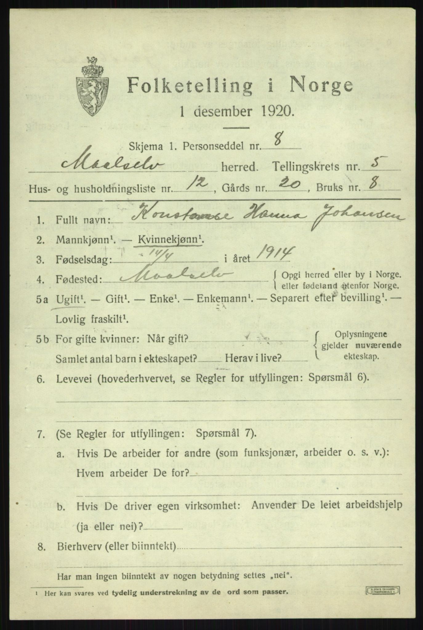 SATØ, 1920 census for Målselv, 1920, p. 3313