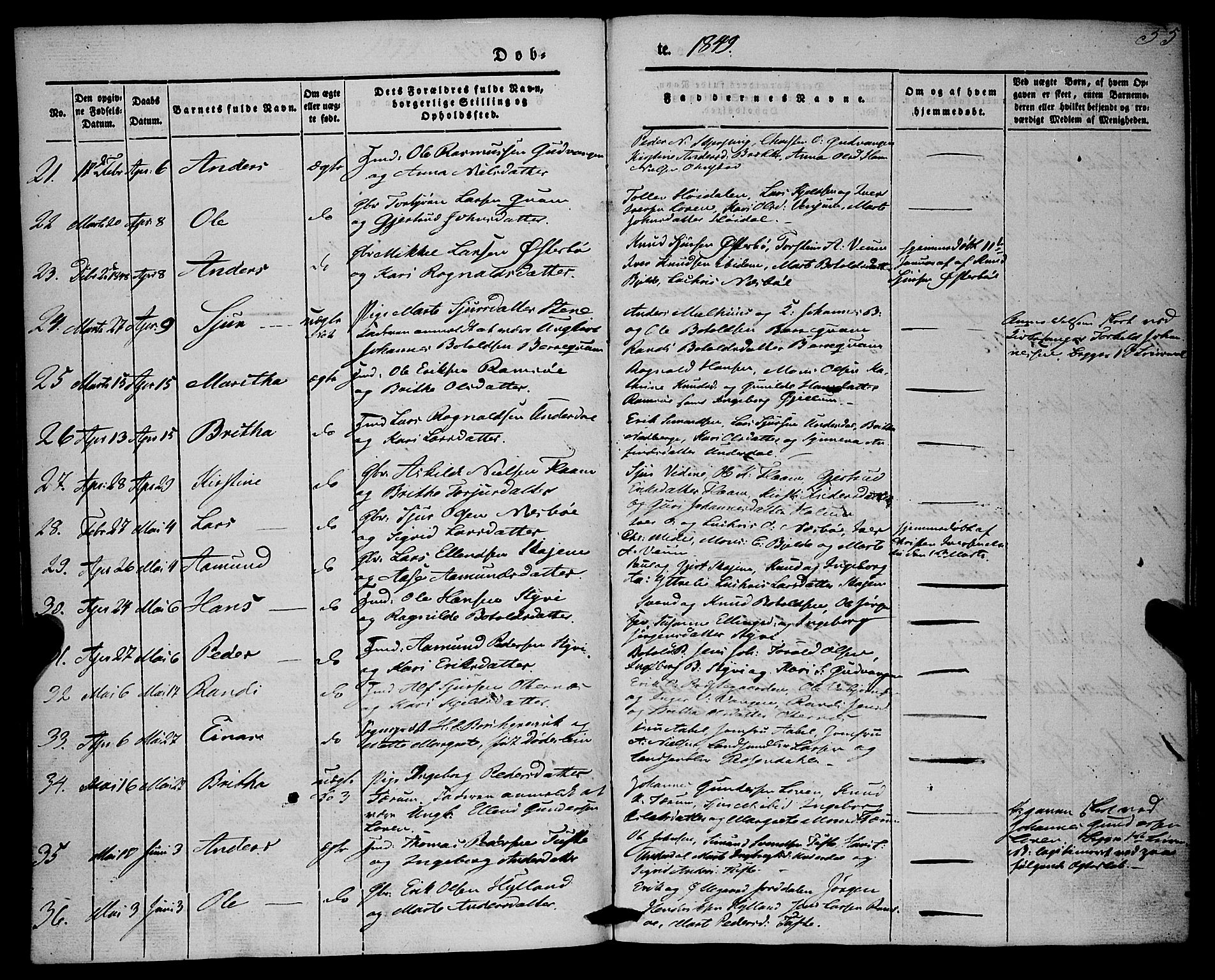 Aurland sokneprestembete, SAB/A-99937/H/Ha/Haa/L0007: Parish register (official) no. A 7, 1842-1853, p. 55