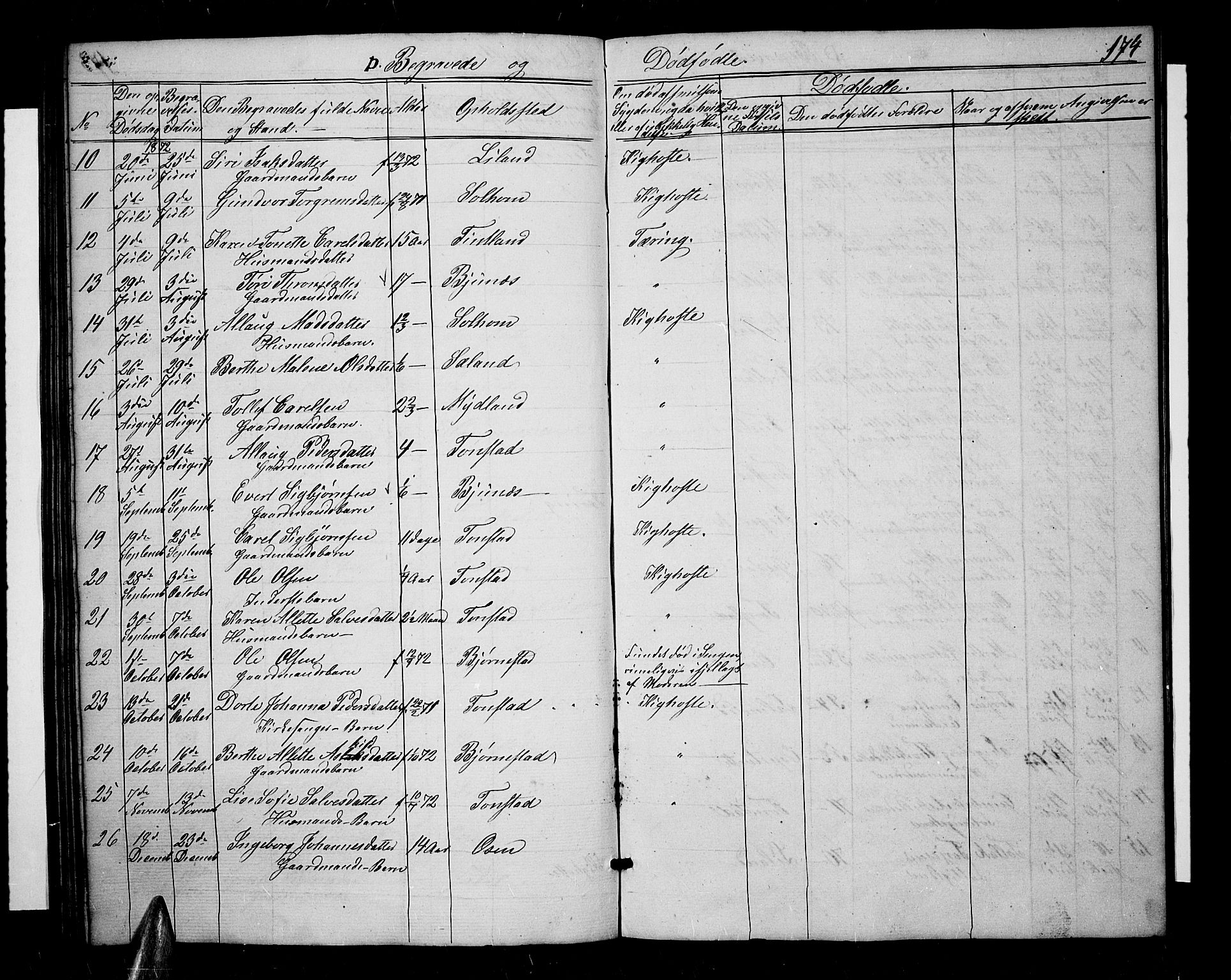 Sirdal sokneprestkontor, AV/SAK-1111-0036/F/Fb/Fbb/L0002: Parish register (copy) no. B 2, 1848-1878, p. 174