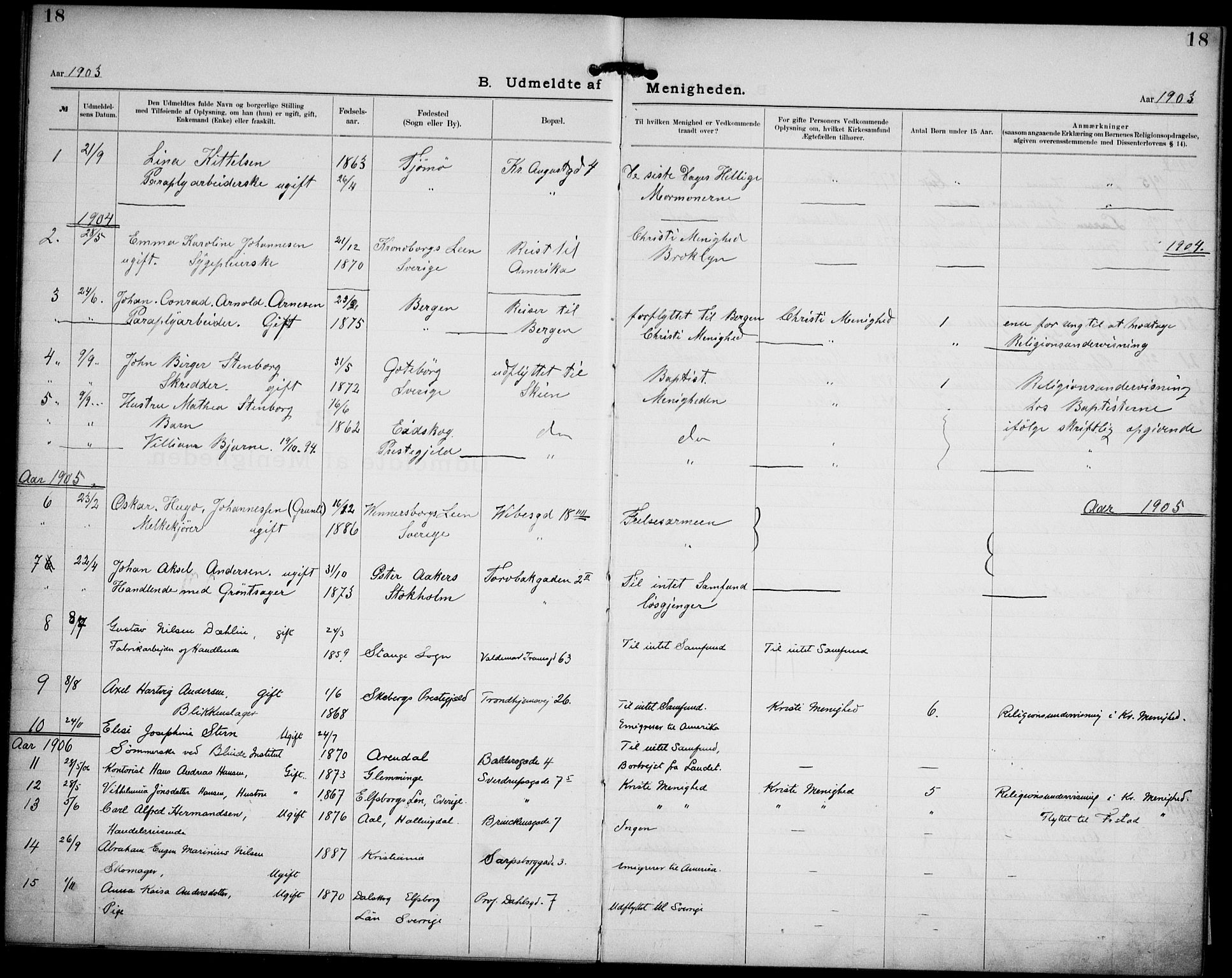 Kristi menighet Oslo , AV/SAO-PAO-0220/A/L0001: Dissenter register no. 1, 1903-1938, p. 18