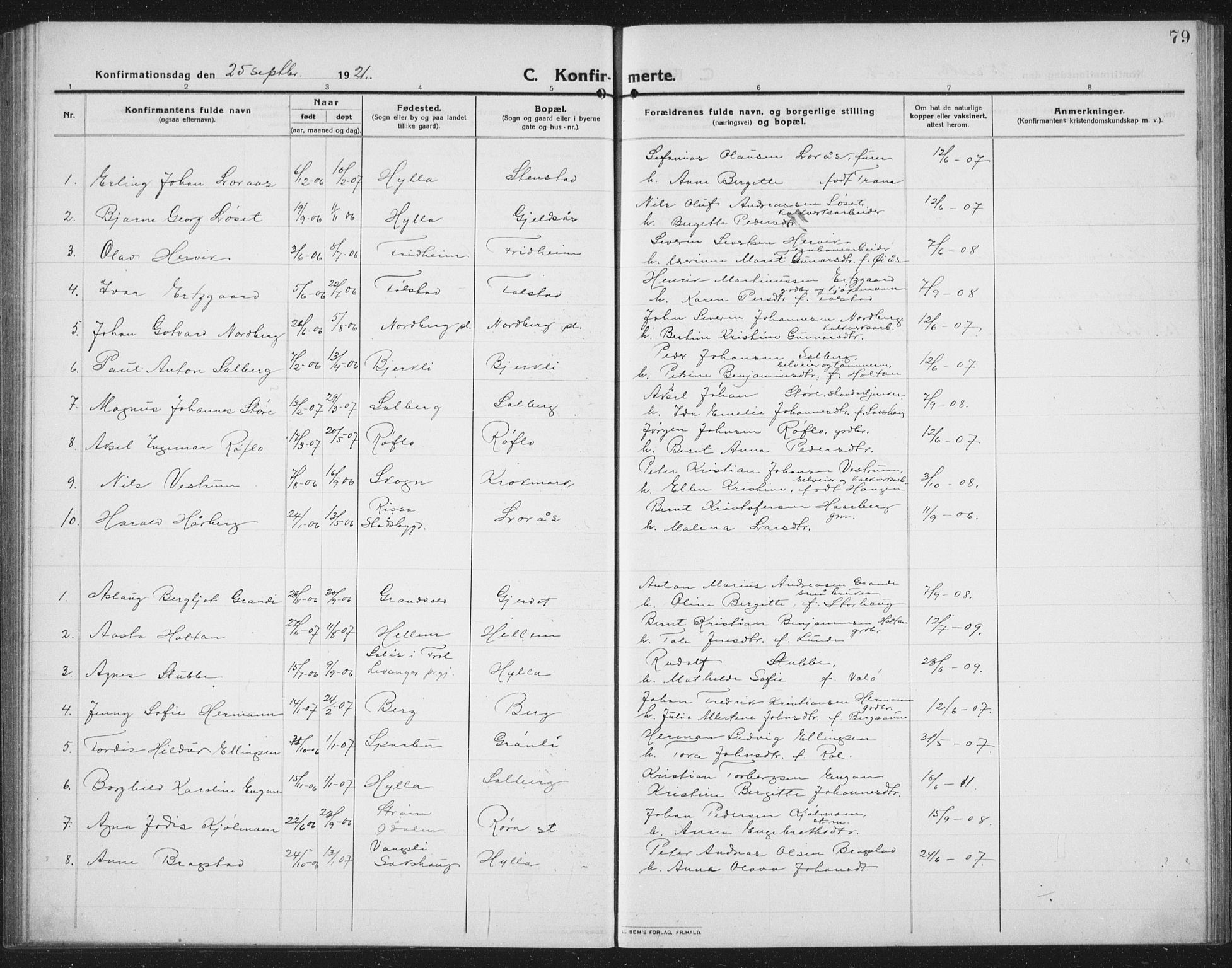 Ministerialprotokoller, klokkerbøker og fødselsregistre - Nord-Trøndelag, SAT/A-1458/731/L0312: Parish register (copy) no. 731C03, 1911-1935, p. 79
