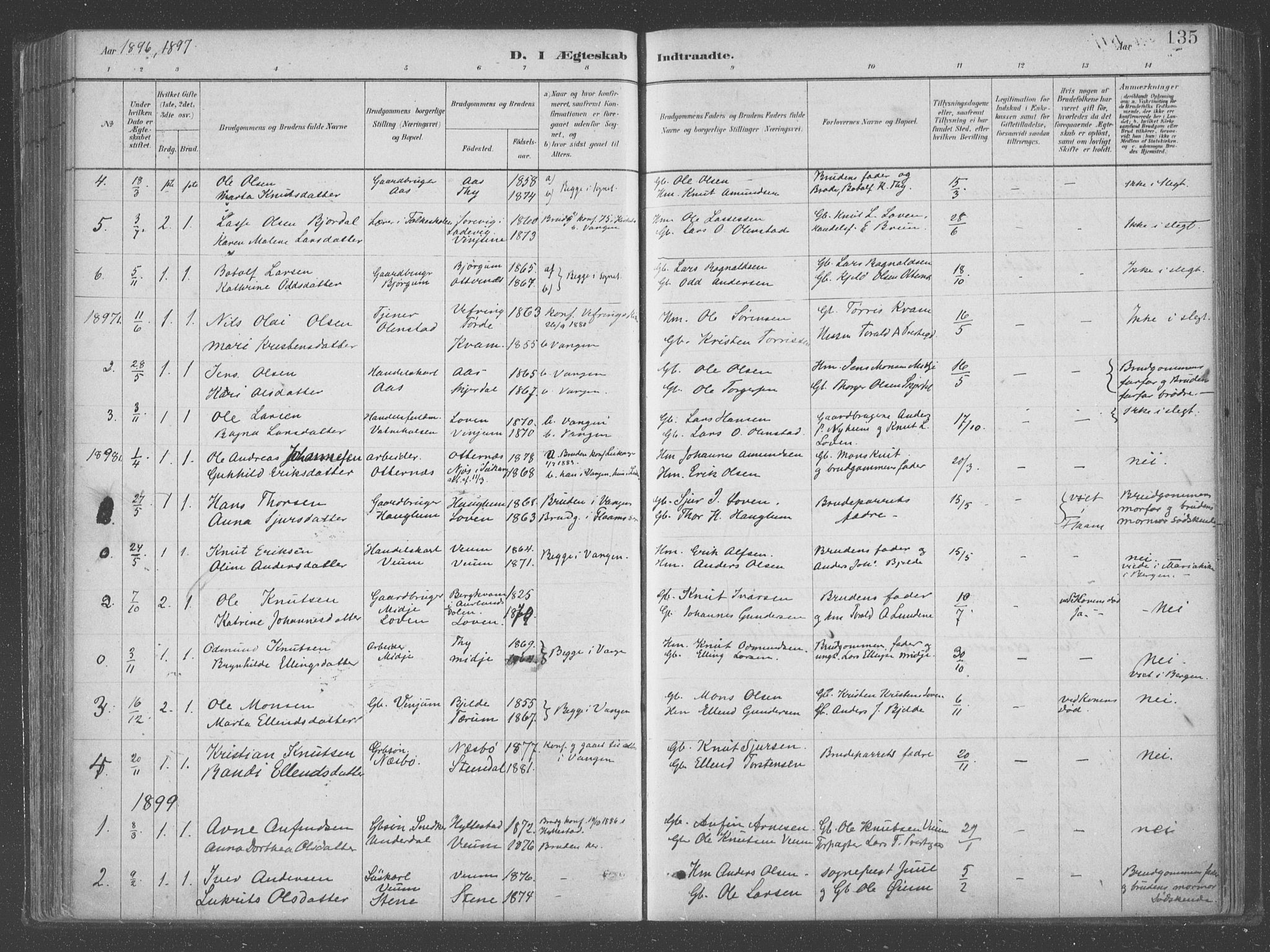 Aurland sokneprestembete, AV/SAB-A-99937/H/Ha/Hab/L0001: Parish register (official) no. B  1, 1880-1909, p. 135