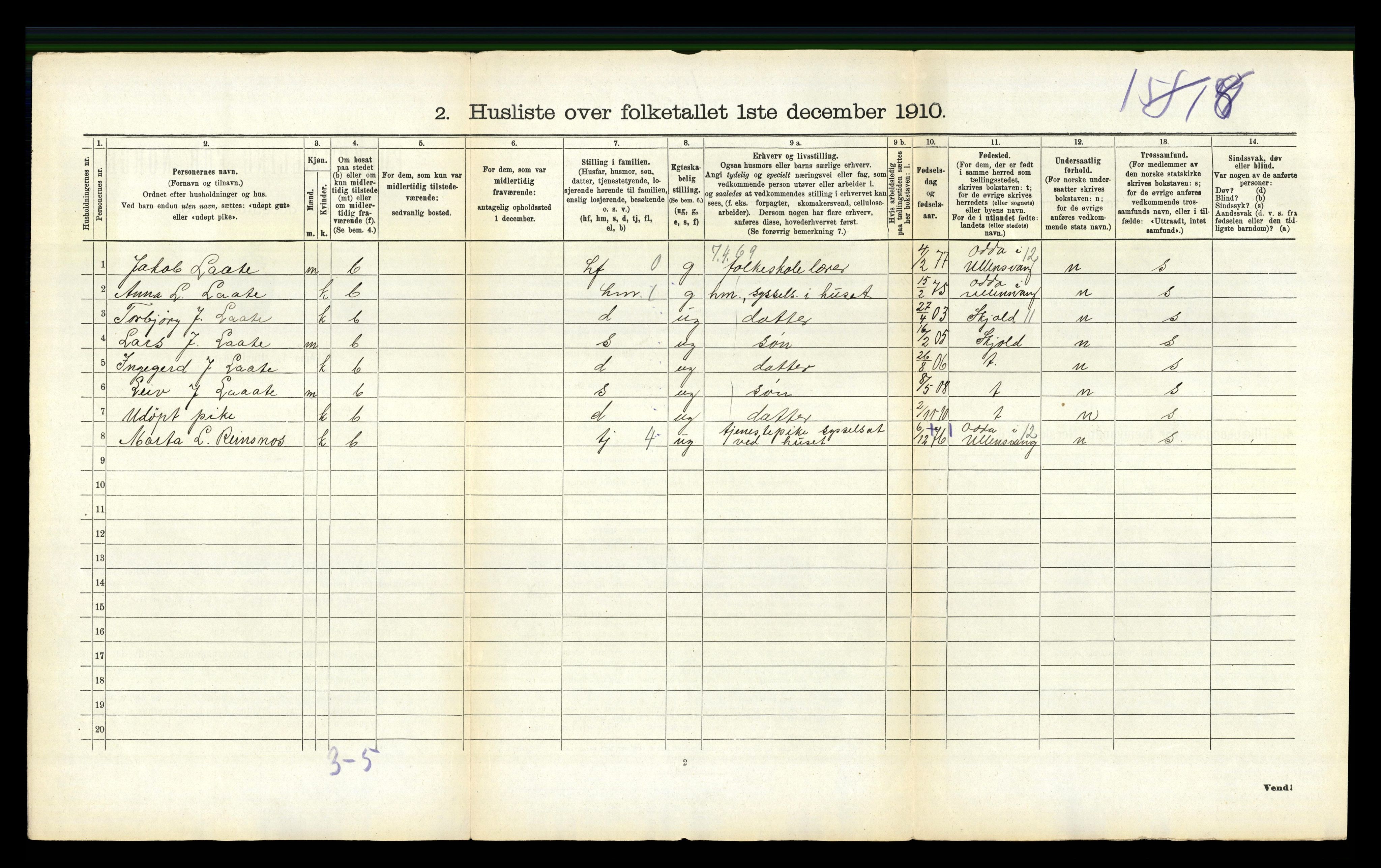 RA, 1910 census for Skåre, 1910, p. 85