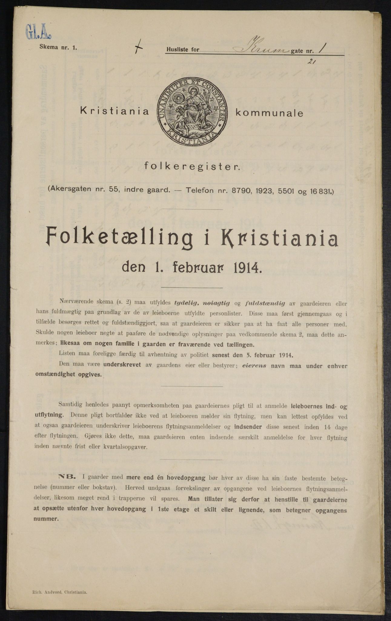 OBA, Municipal Census 1914 for Kristiania, 1914, p. 54626