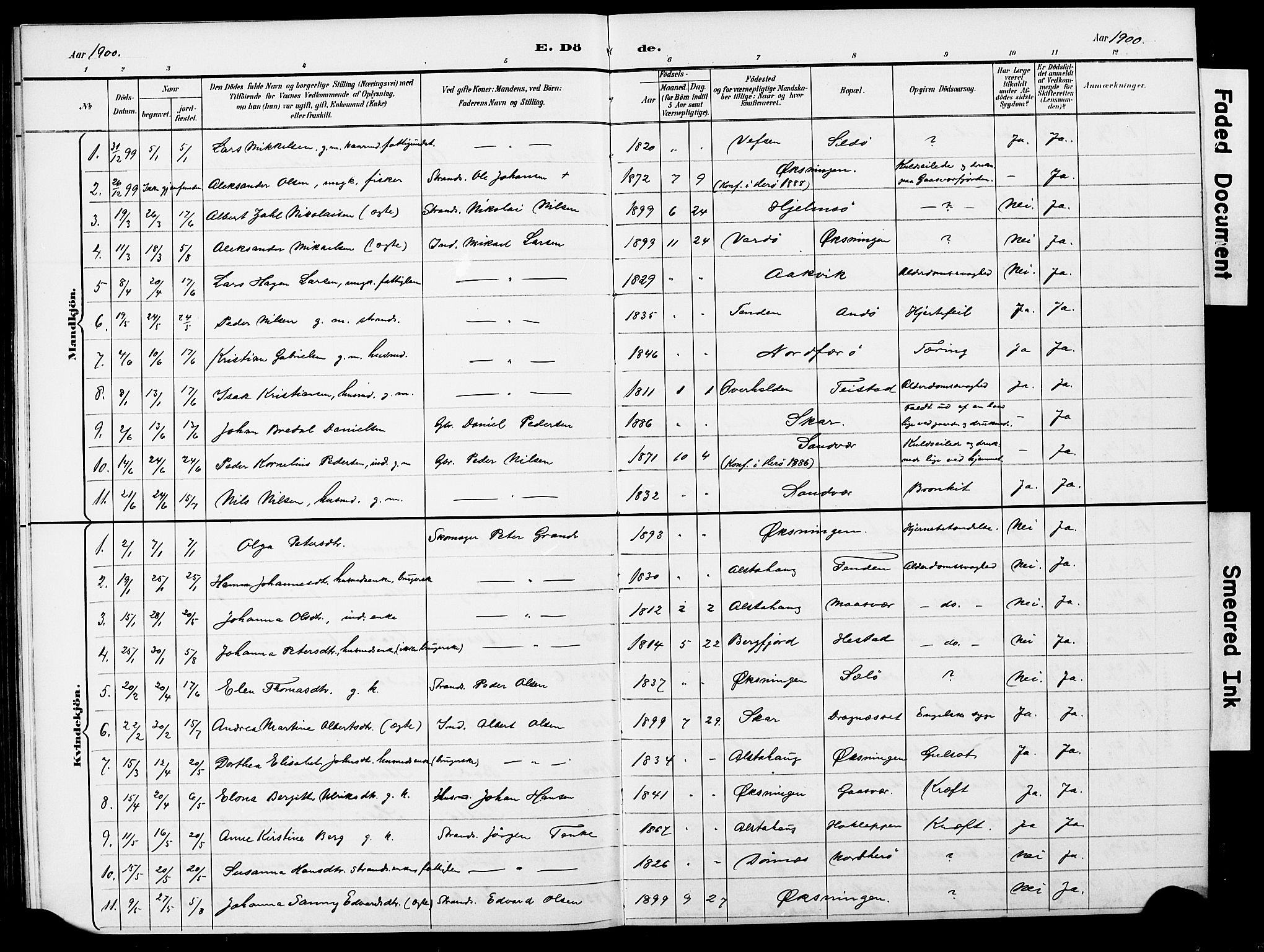 Ministerialprotokoller, klokkerbøker og fødselsregistre - Nordland, AV/SAT-A-1459/834/L0514: Parish register (copy) no. 834C05, 1893-1901