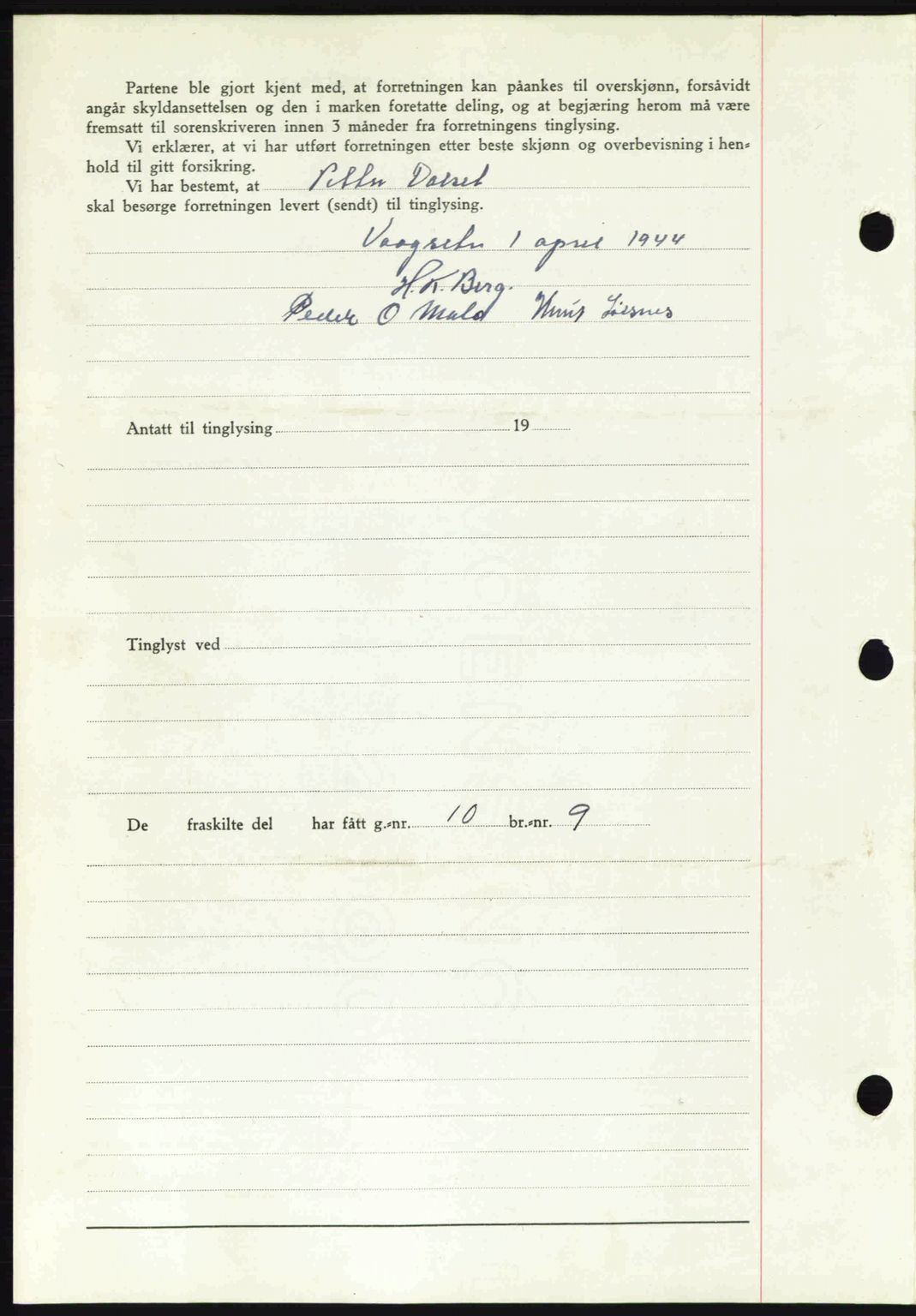 Romsdal sorenskriveri, AV/SAT-A-4149/1/2/2C: Mortgage book no. A16, 1944-1944, Diary no: : 500/1944