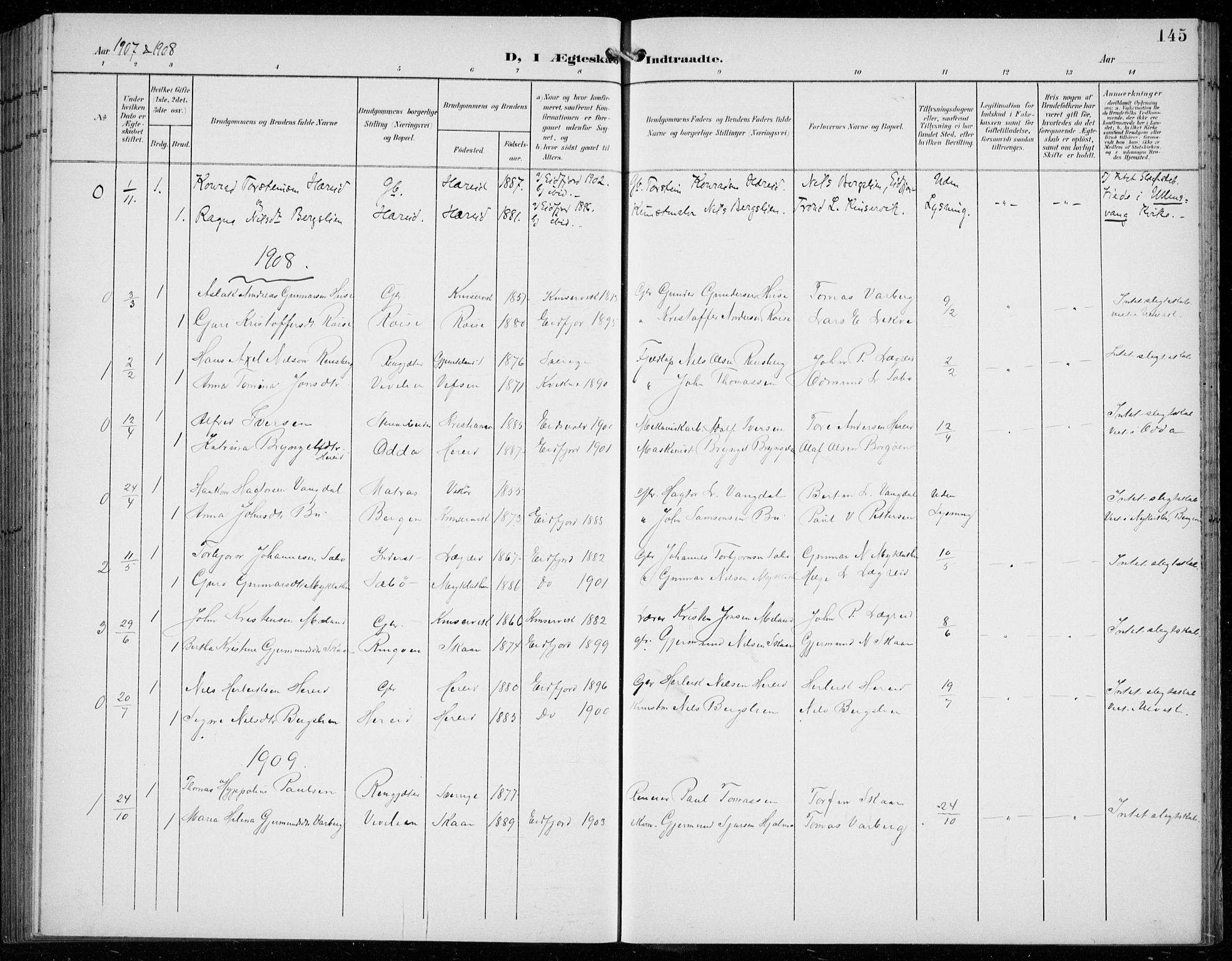 Ullensvang sokneprestembete, SAB/A-78701/H/Hab: Parish register (copy) no. C  3, 1899-1932, p. 145