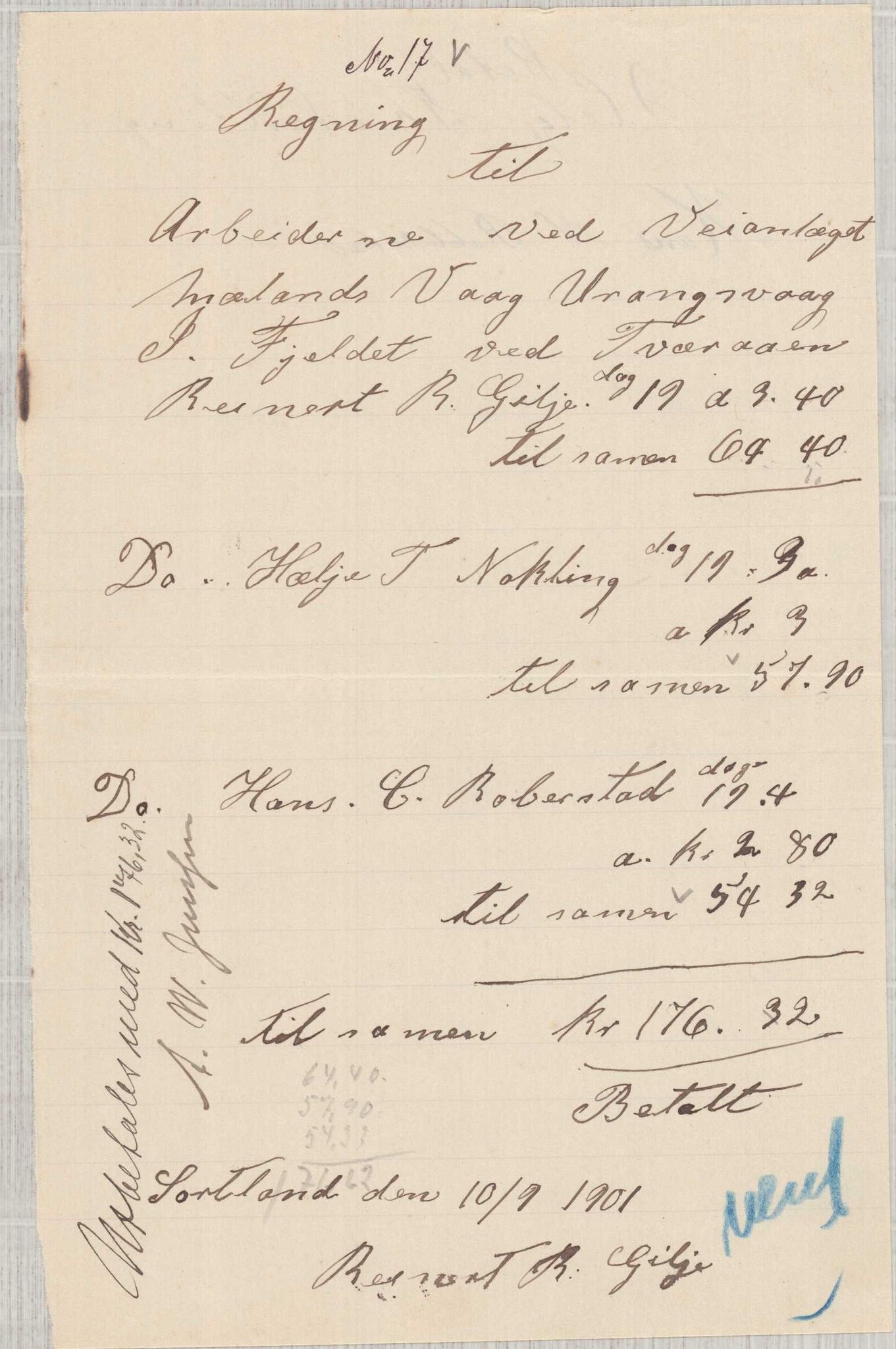 Finnaas kommune. Formannskapet, IKAH/1218a-021/E/Ea/L0002/0002: Rekneskap for veganlegg / Rekneskap for veganlegget Urangsvåg - Mælandsvåg, 1901-1903, p. 31