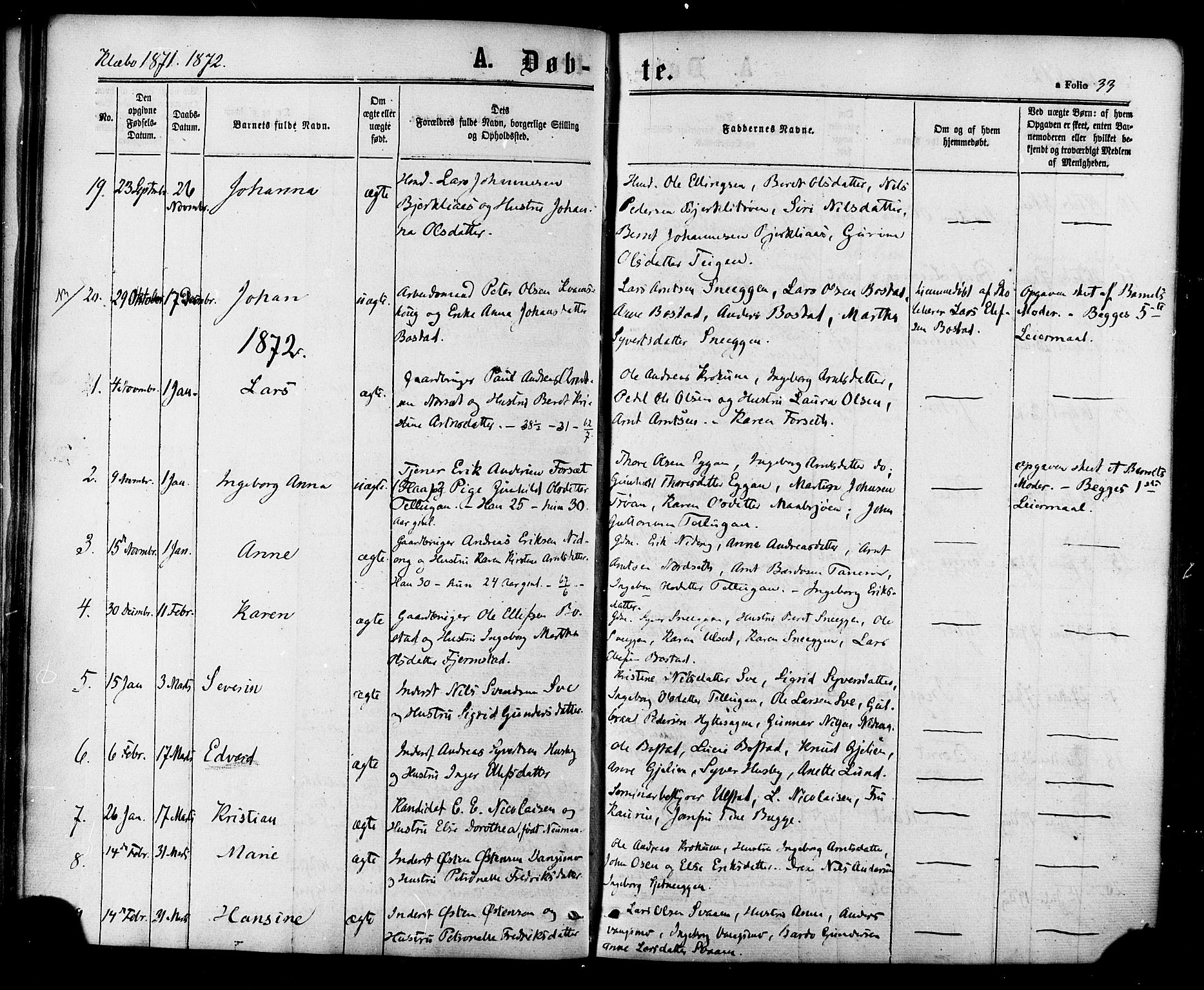 Ministerialprotokoller, klokkerbøker og fødselsregistre - Sør-Trøndelag, SAT/A-1456/618/L0442: Parish register (official) no. 618A06 /1, 1863-1879, p. 33