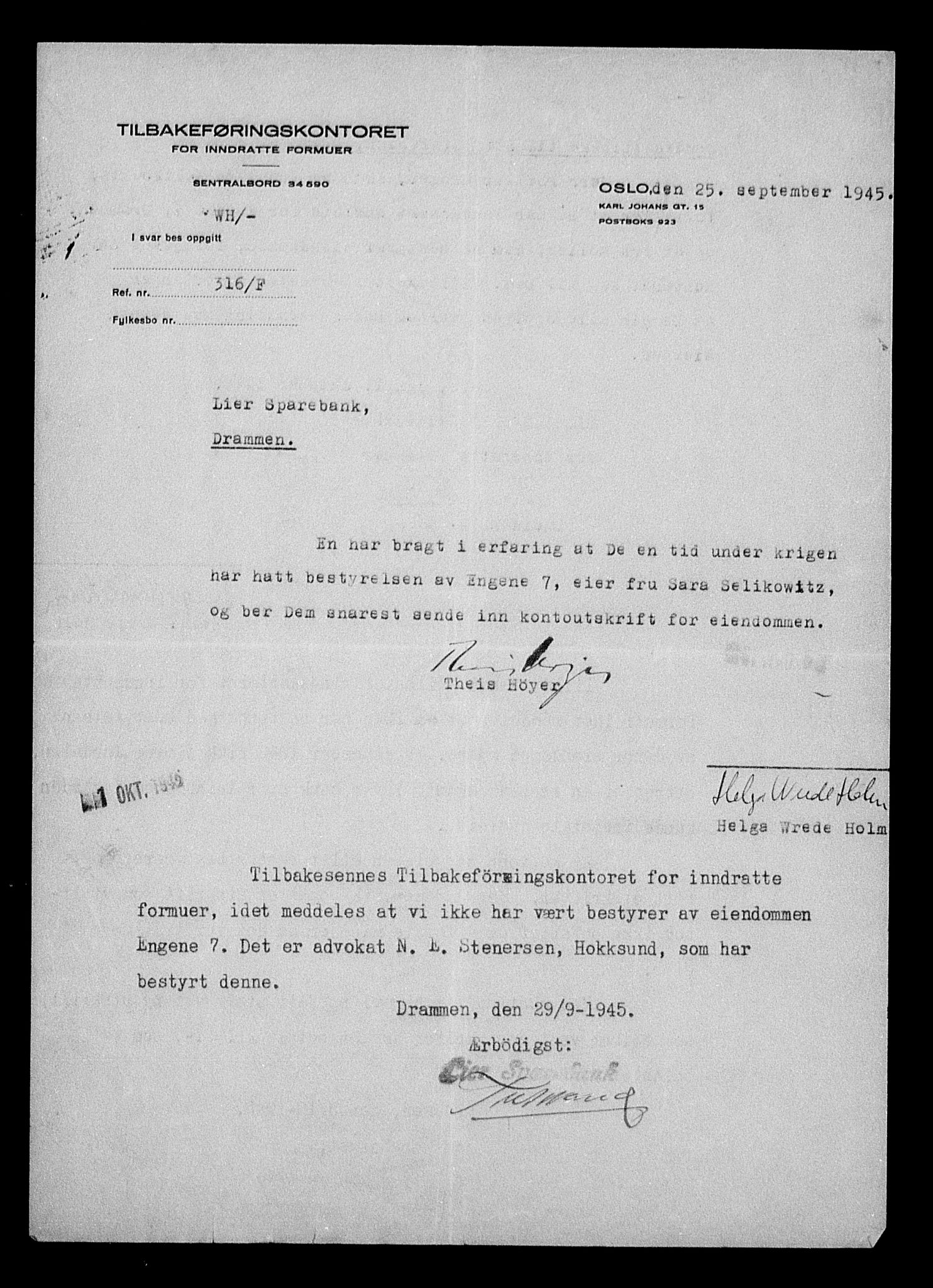 Justisdepartementet, Tilbakeføringskontoret for inndratte formuer, AV/RA-S-1564/H/Hc/Hcc/L0981: --, 1945-1947, p. 165