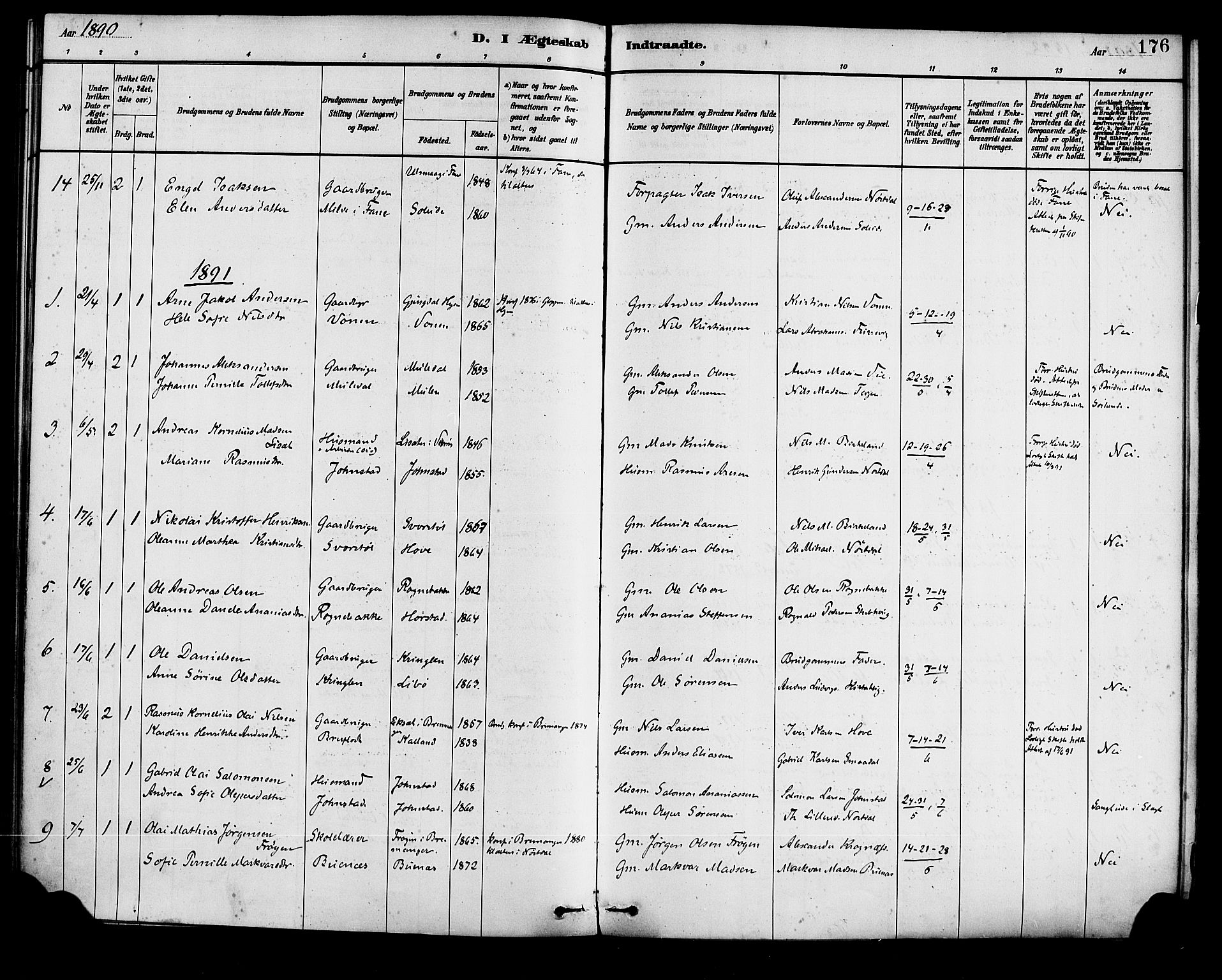 Førde sokneprestembete, SAB/A-79901/H/Haa/Haad/L0001: Parish register (official) no. D 1, 1881-1898, p. 176