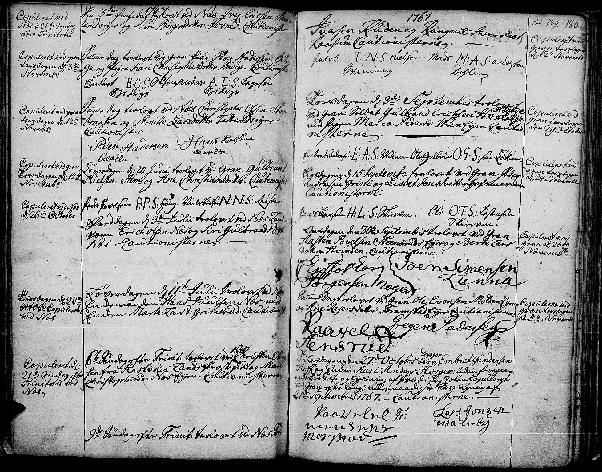 Gran prestekontor, SAH/PREST-112/H/Ha/Haa/L0004: Parish register (official) no. 4, 1759-1775, p. 180