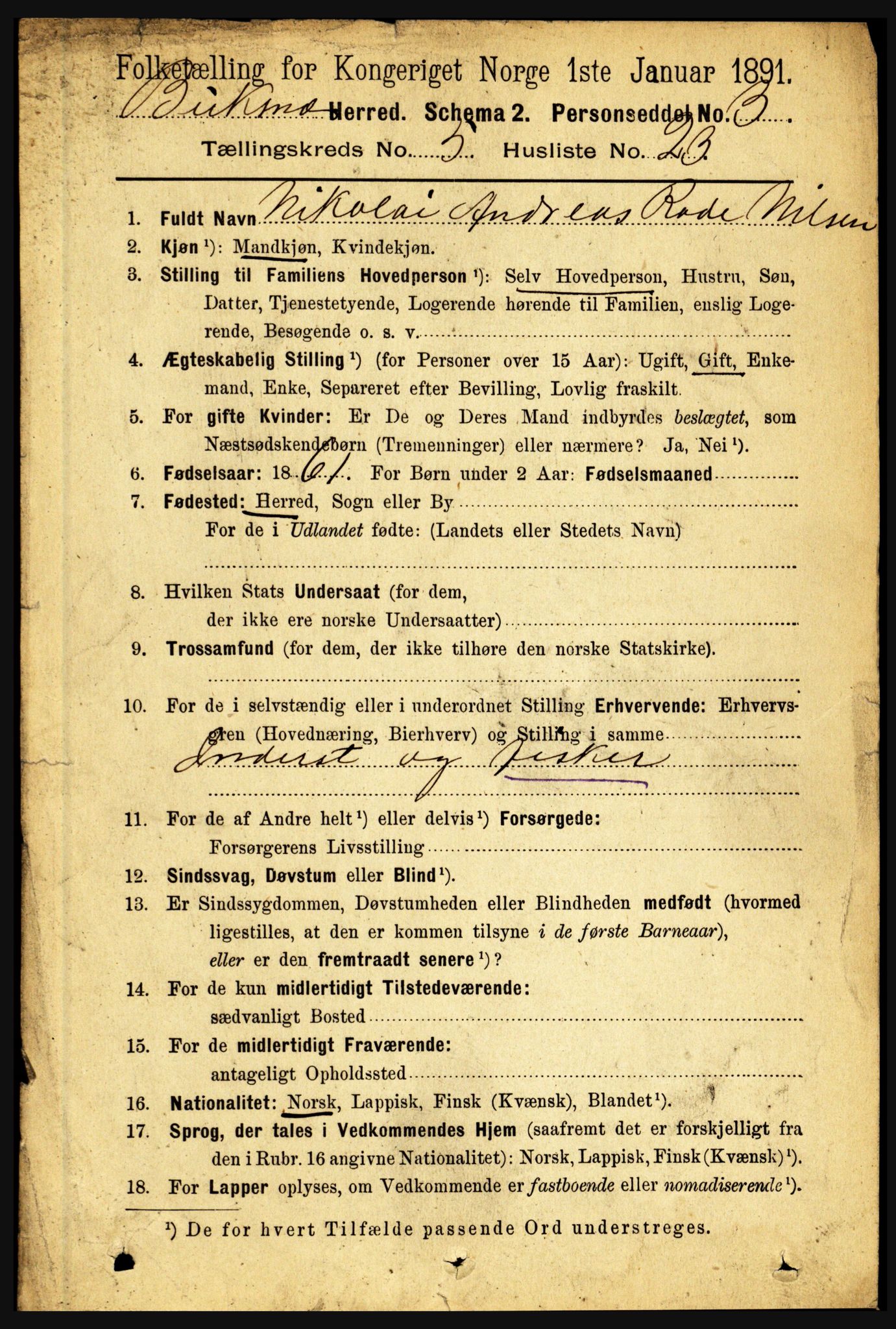 RA, 1891 census for 1860 Buksnes, 1891, p. 4021