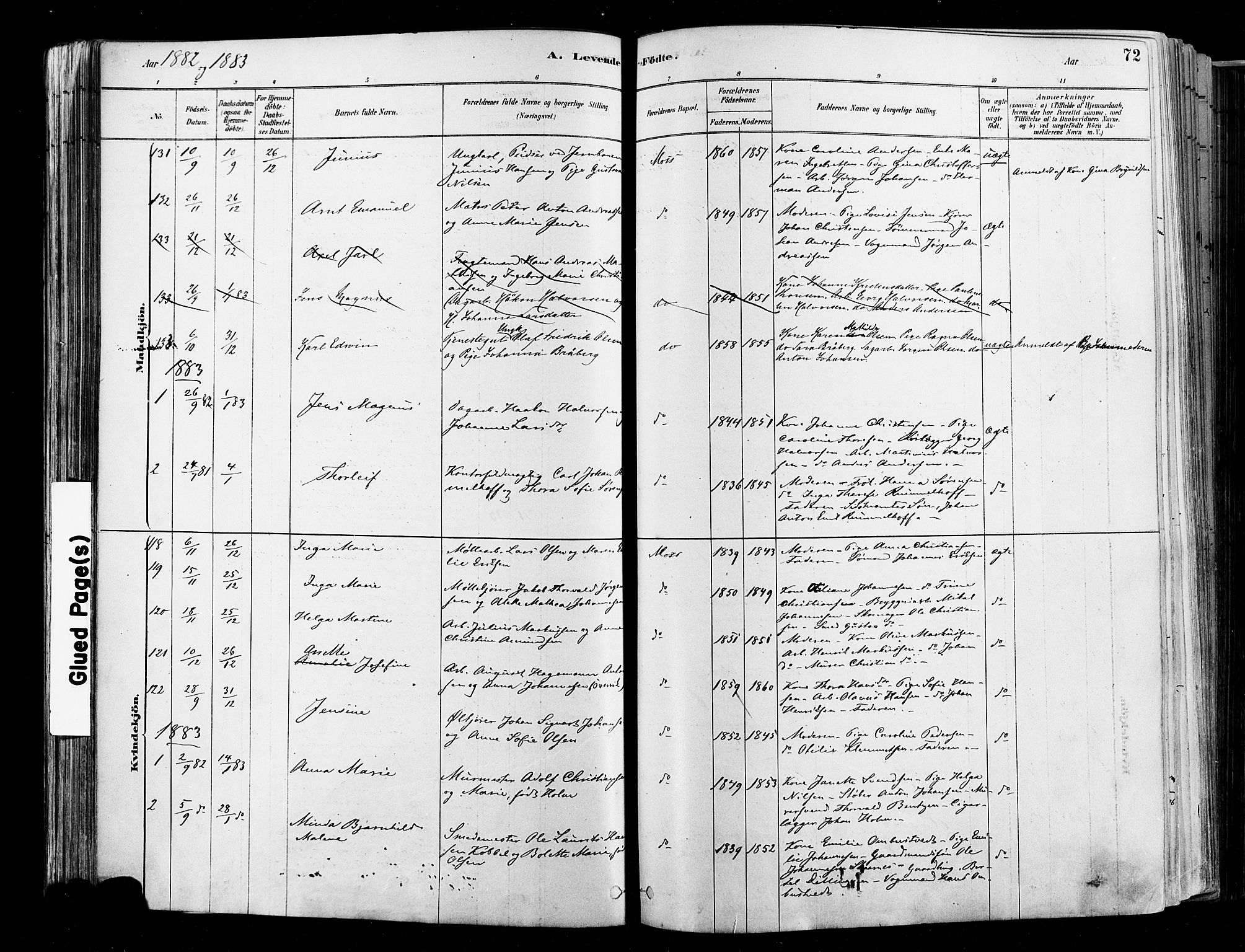 Moss prestekontor Kirkebøker, AV/SAO-A-2003/F/Fb/L0001: Parish register (official) no. II 1, 1878-1886, p. 72