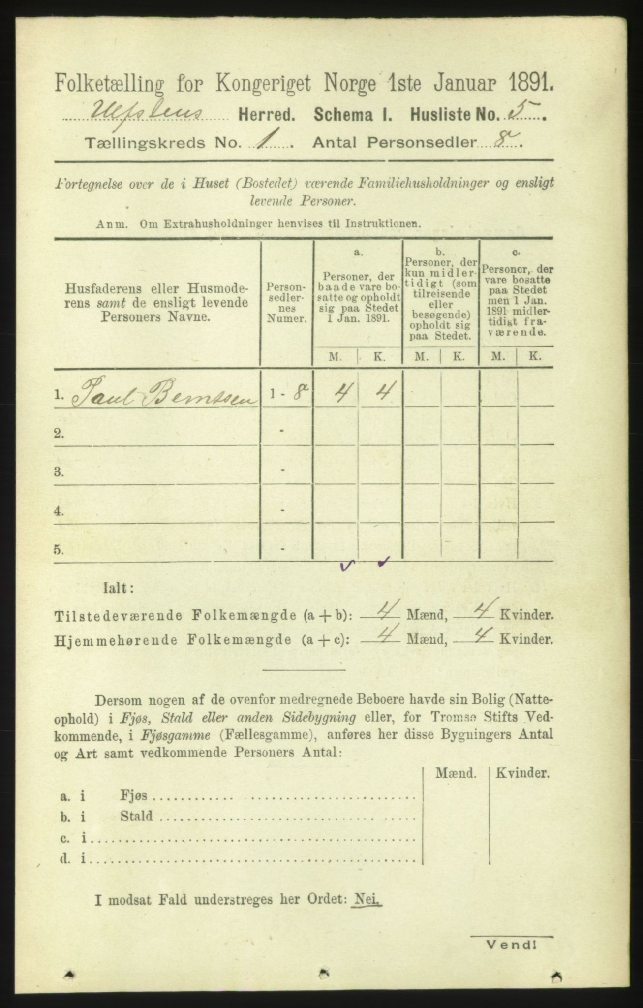 RA, 1891 census for 1516 Ulstein, 1891, p. 34