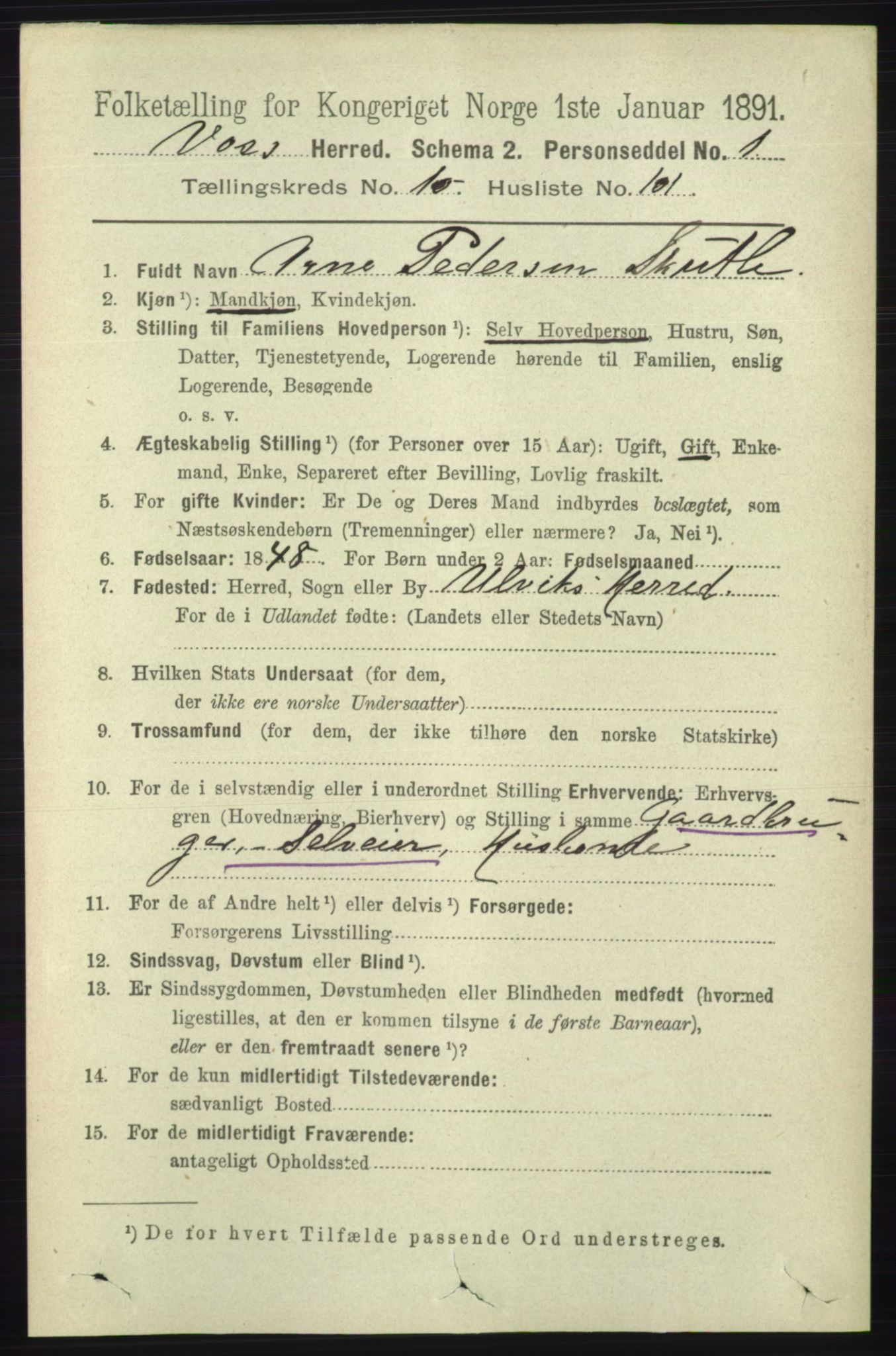 RA, 1891 census for 1235 Voss, 1891, p. 5706