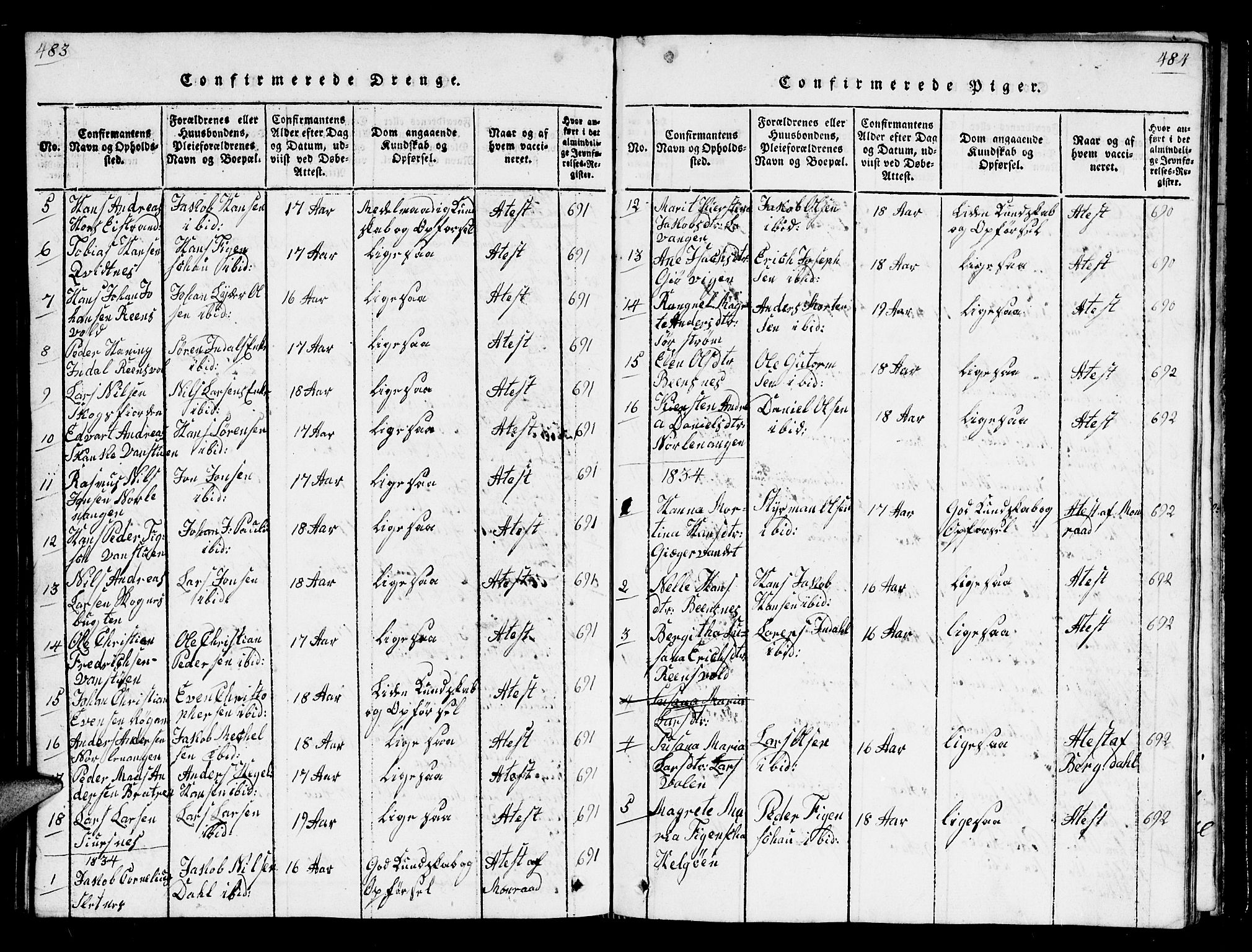 Karlsøy sokneprestembete, AV/SATØ-S-1299/H/Ha/Hab/L0001klokker: Parish register (copy) no. 1, 1821-1840, p. 483-484