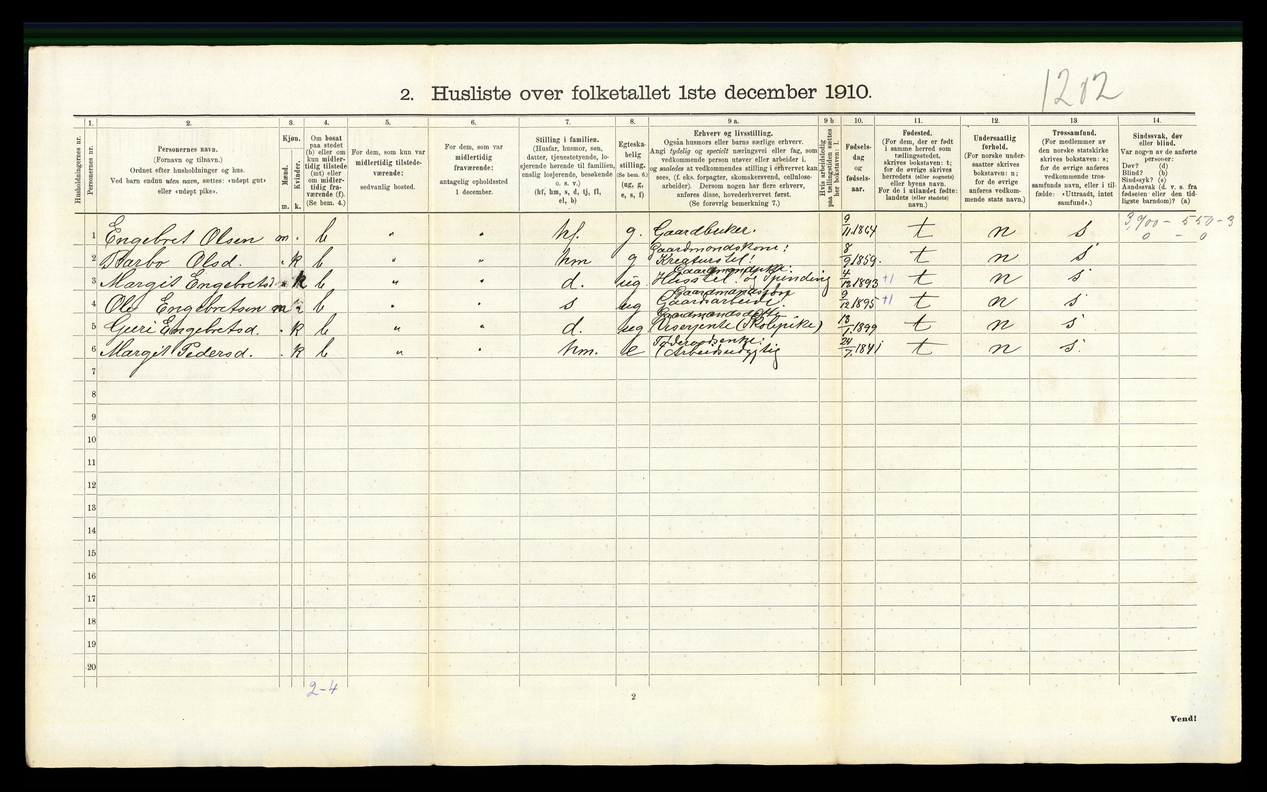 RA, 1910 census for Hemsedal, 1910, p. 475