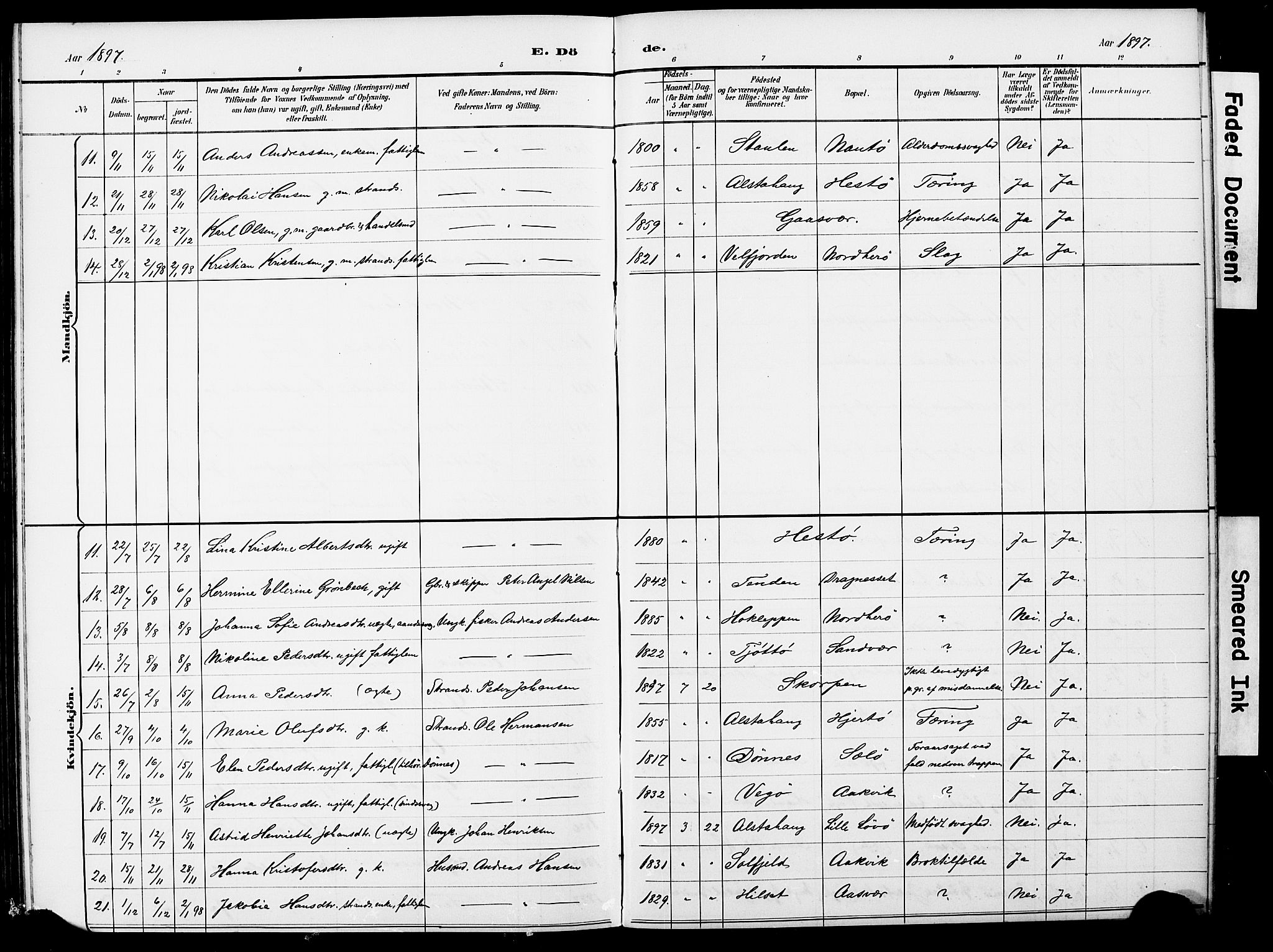 Ministerialprotokoller, klokkerbøker og fødselsregistre - Nordland, AV/SAT-A-1459/834/L0514: Parish register (copy) no. 834C05, 1893-1901