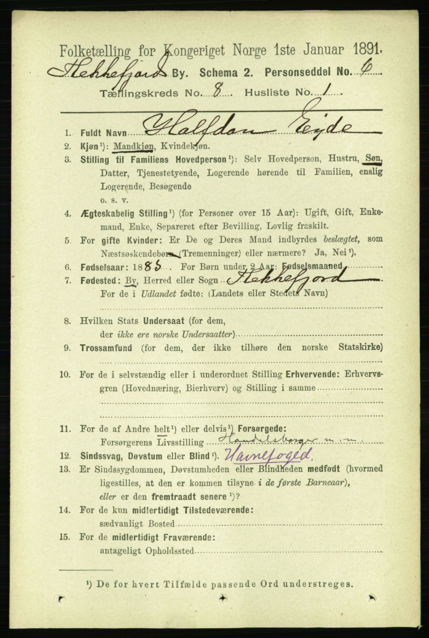 RA, 1891 census for 1004 Flekkefjord, 1891, p. 1368