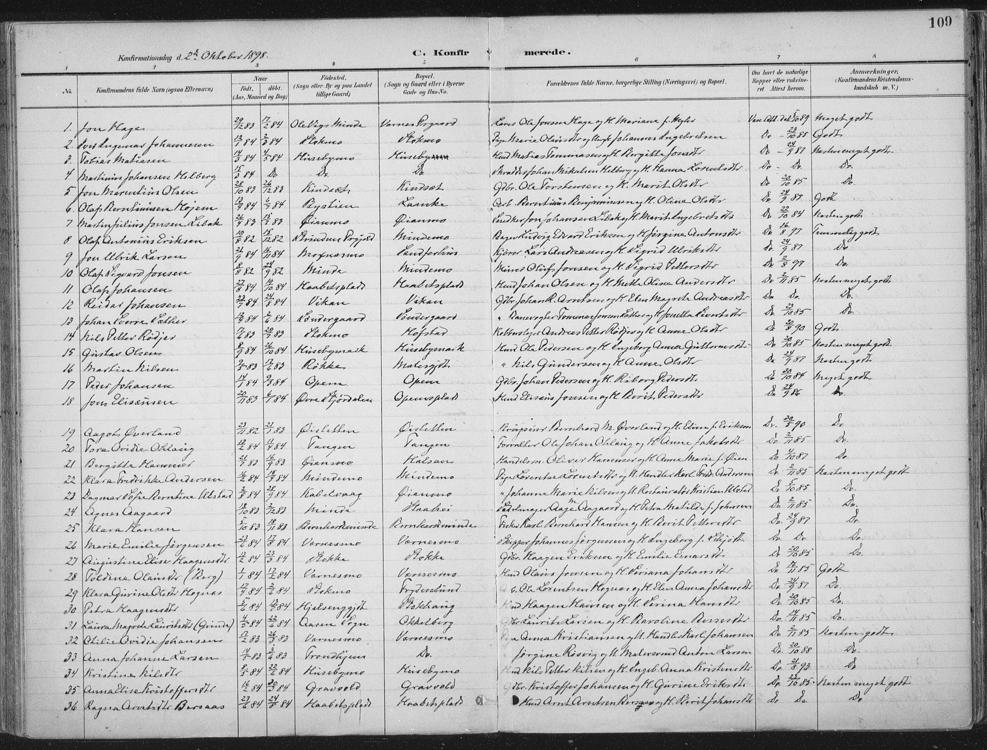 Ministerialprotokoller, klokkerbøker og fødselsregistre - Nord-Trøndelag, SAT/A-1458/709/L0082: Parish register (official) no. 709A22, 1896-1916, p. 109