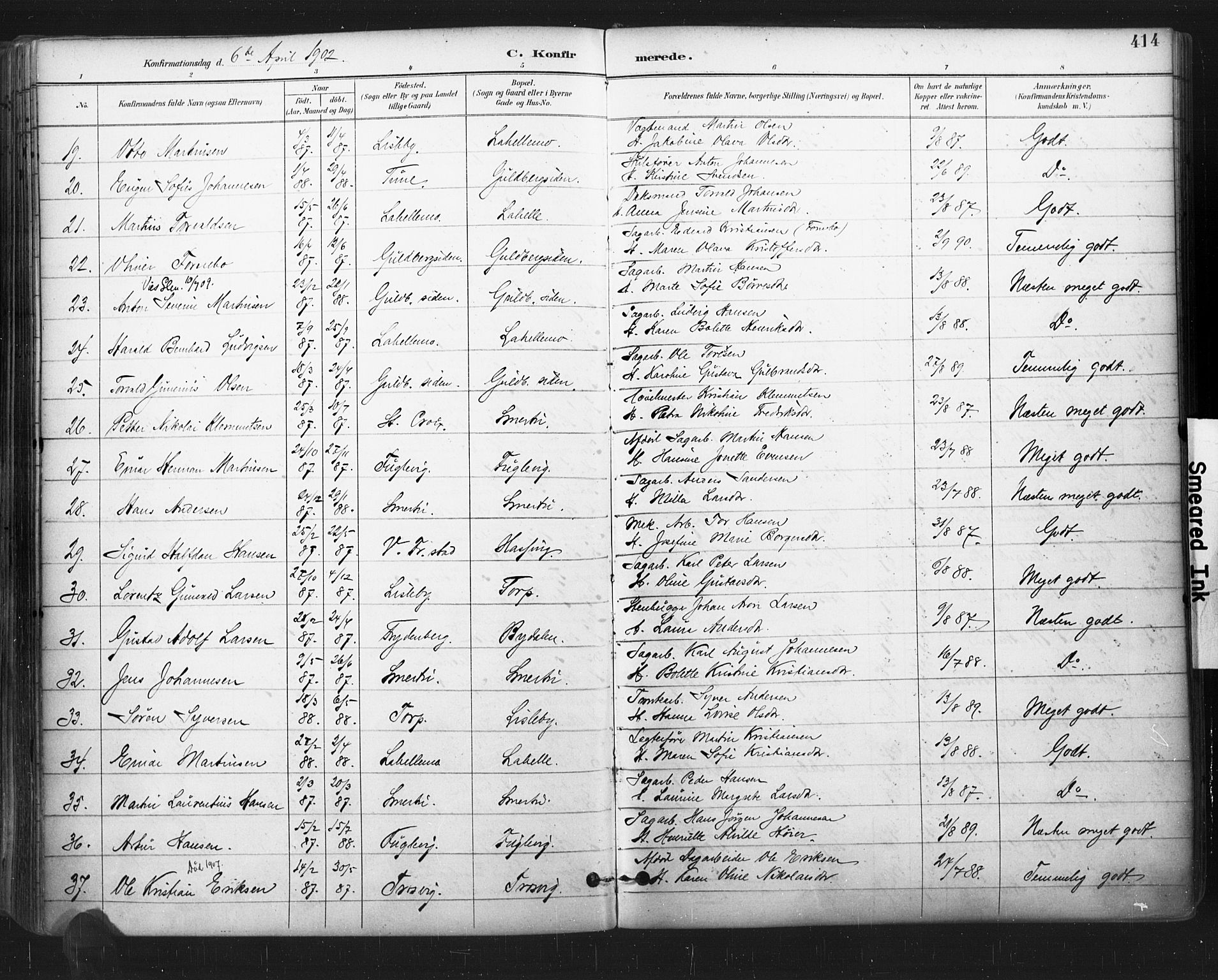 Glemmen prestekontor Kirkebøker, SAO/A-10908/F/Fa/L0013: Parish register (official) no. 13, 1892-1907, p. 414