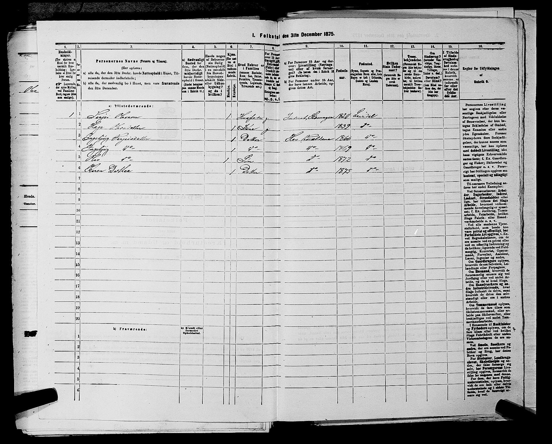 SAKO, 1875 census for 0833P Lårdal, 1875, p. 207