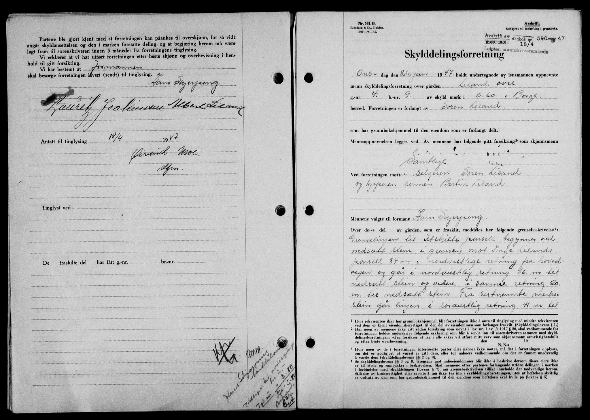 Lofoten sorenskriveri, SAT/A-0017/1/2/2C/L0015a: Mortgage book no. 15a, 1946-1947, Diary no: : 590/1947