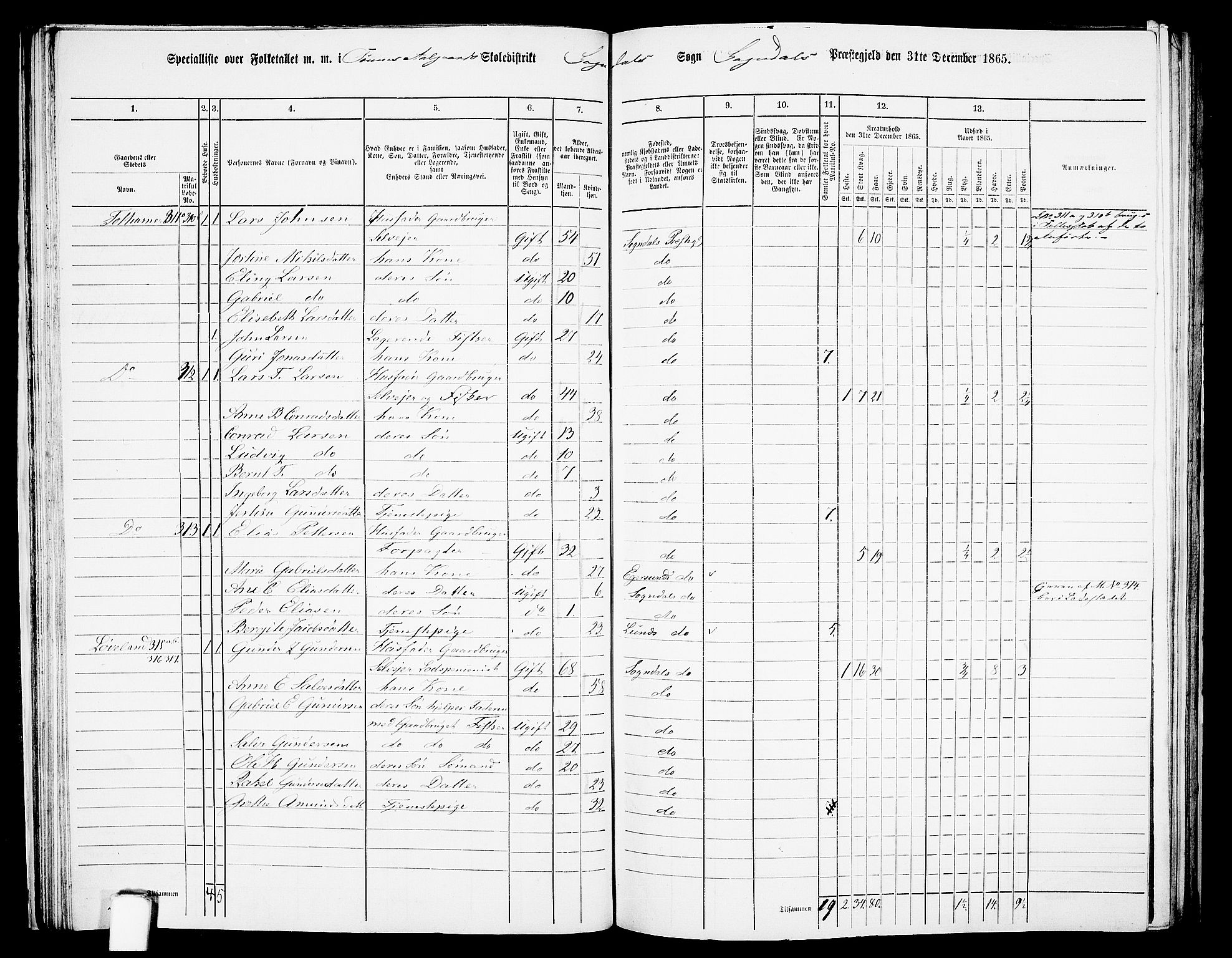 RA, 1865 census for Sokndal, 1865, p. 41