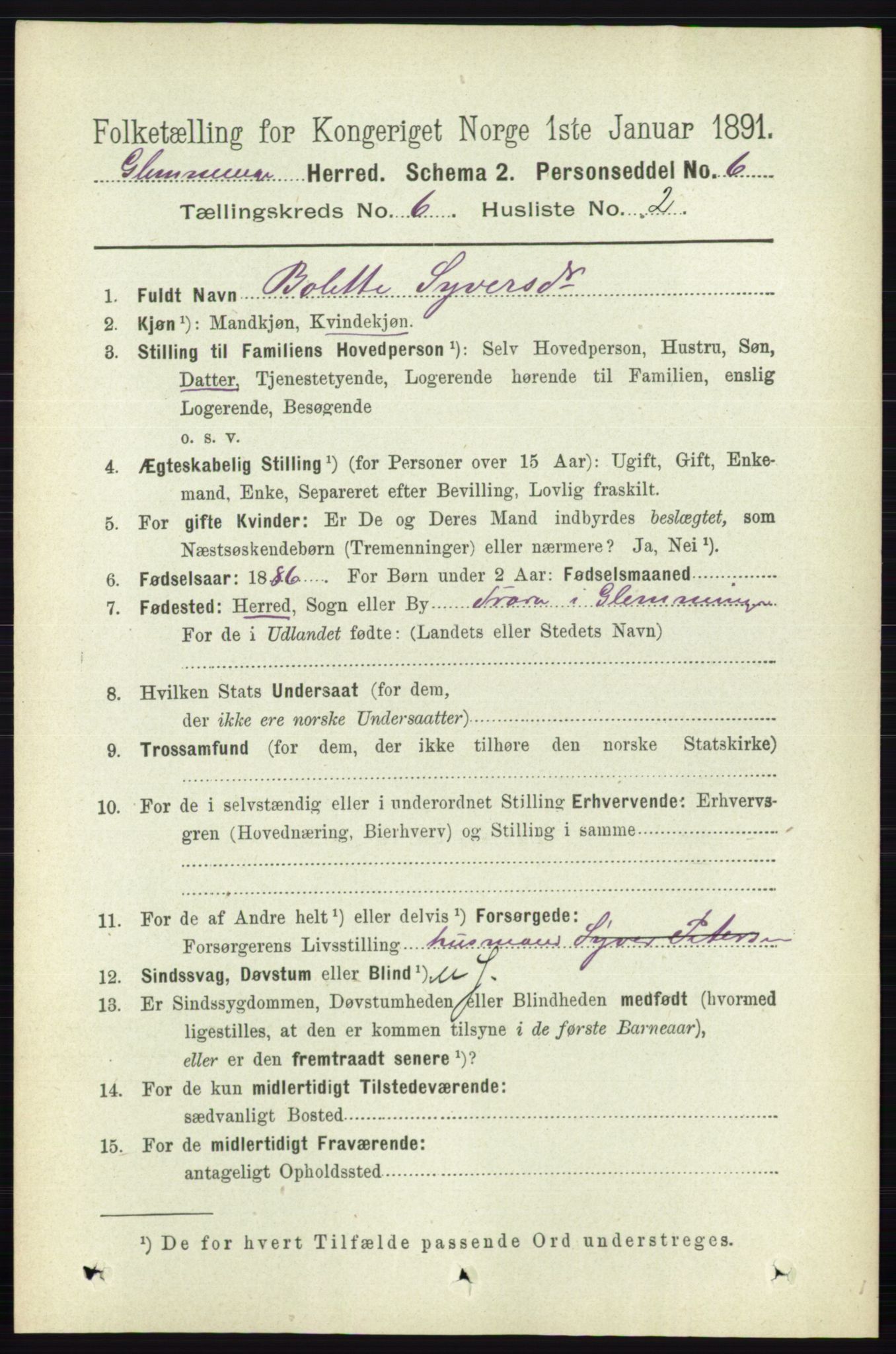 RA, 1891 census for 0132 Glemmen, 1891, p. 7516