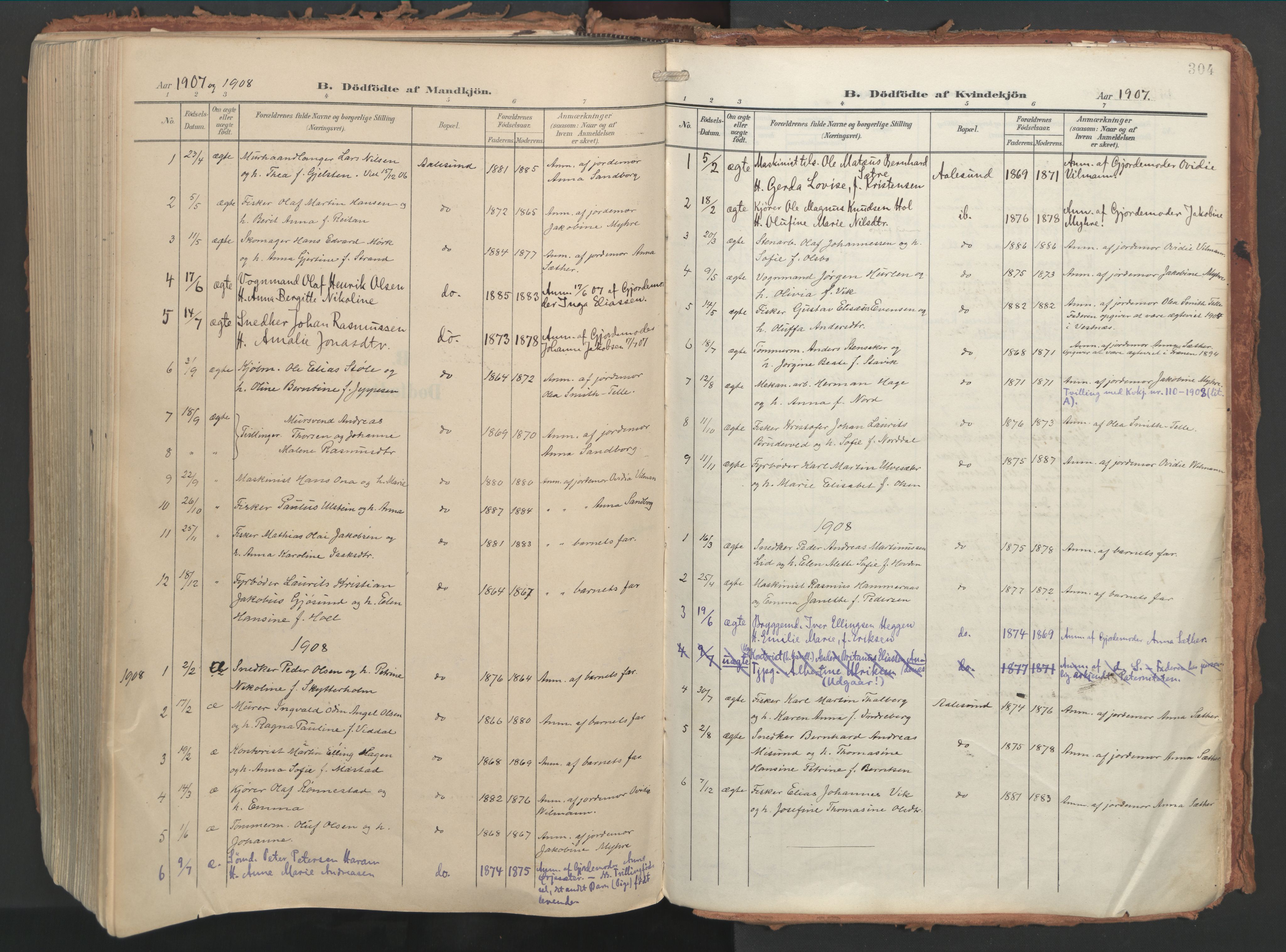 Ministerialprotokoller, klokkerbøker og fødselsregistre - Møre og Romsdal, SAT/A-1454/529/L0460: Parish register (official) no. 529A10, 1906-1917, p. 304