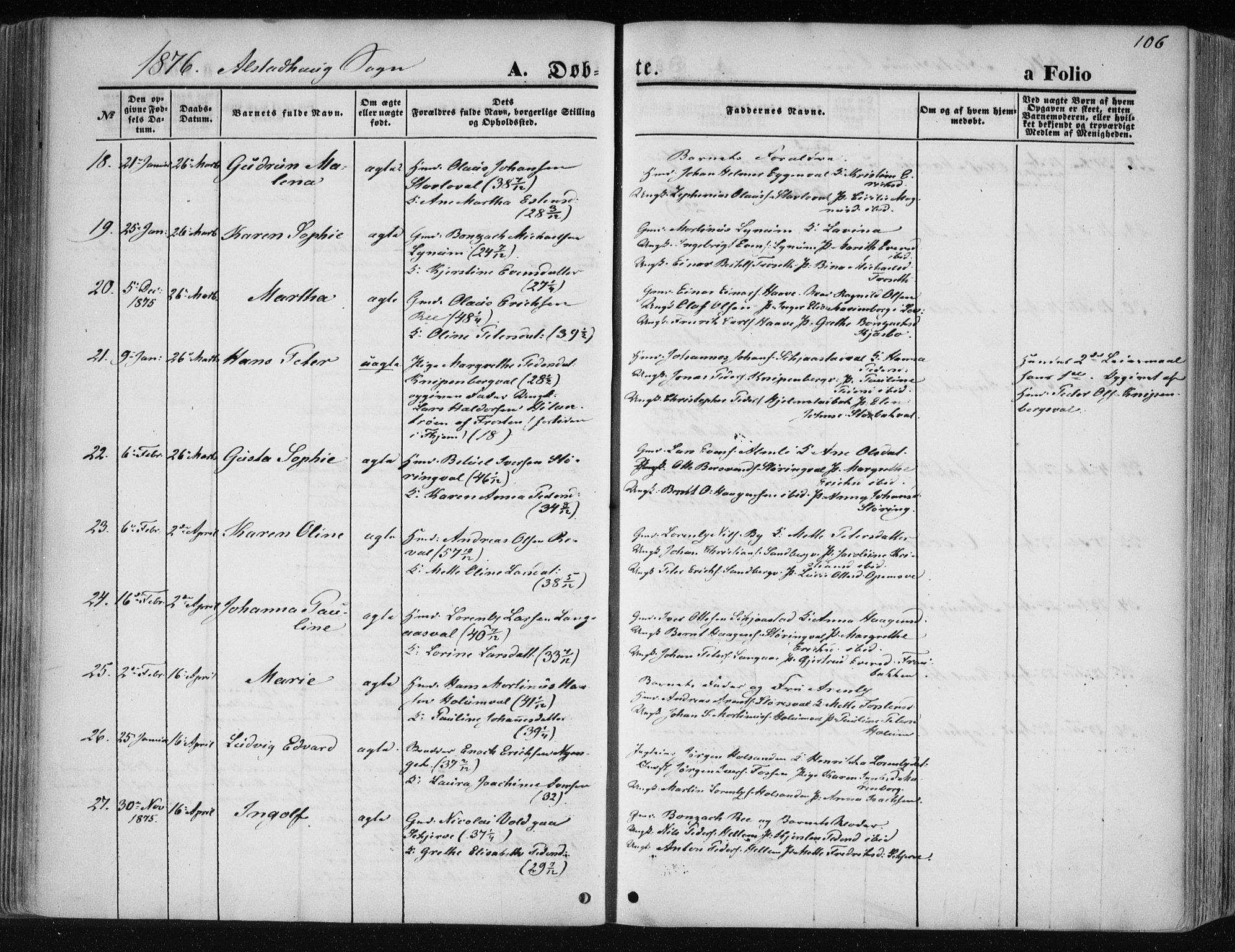 Ministerialprotokoller, klokkerbøker og fødselsregistre - Nord-Trøndelag, AV/SAT-A-1458/717/L0157: Parish register (official) no. 717A08 /1, 1863-1877, p. 106