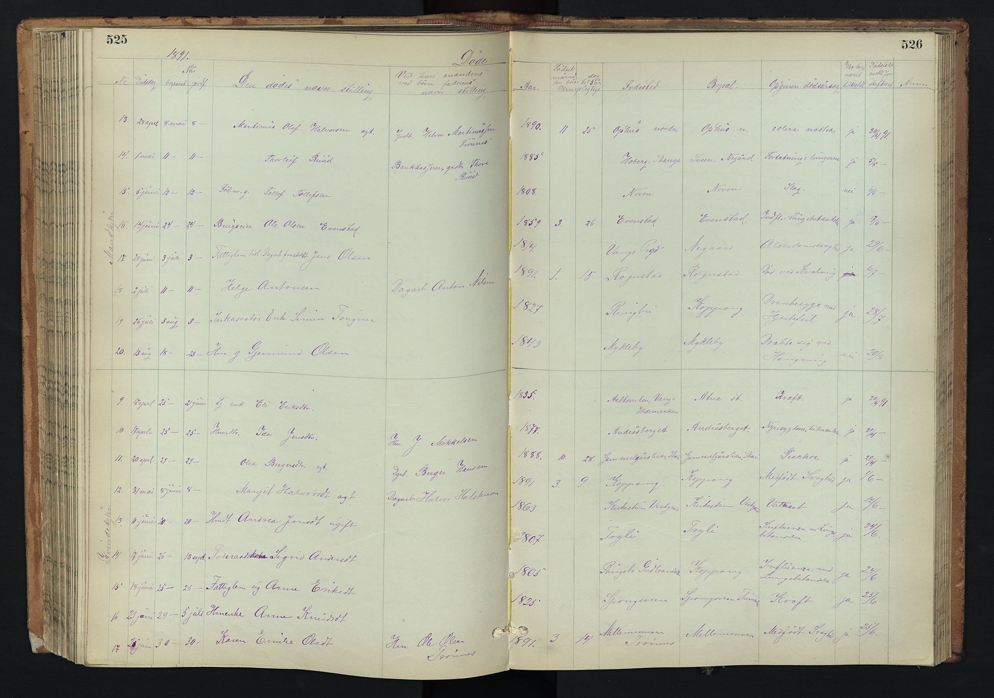 Stor-Elvdal prestekontor, AV/SAH-PREST-052/H/Ha/Hab/L0002: Parish register (copy) no. 2, 1860-1894, p. 525-526