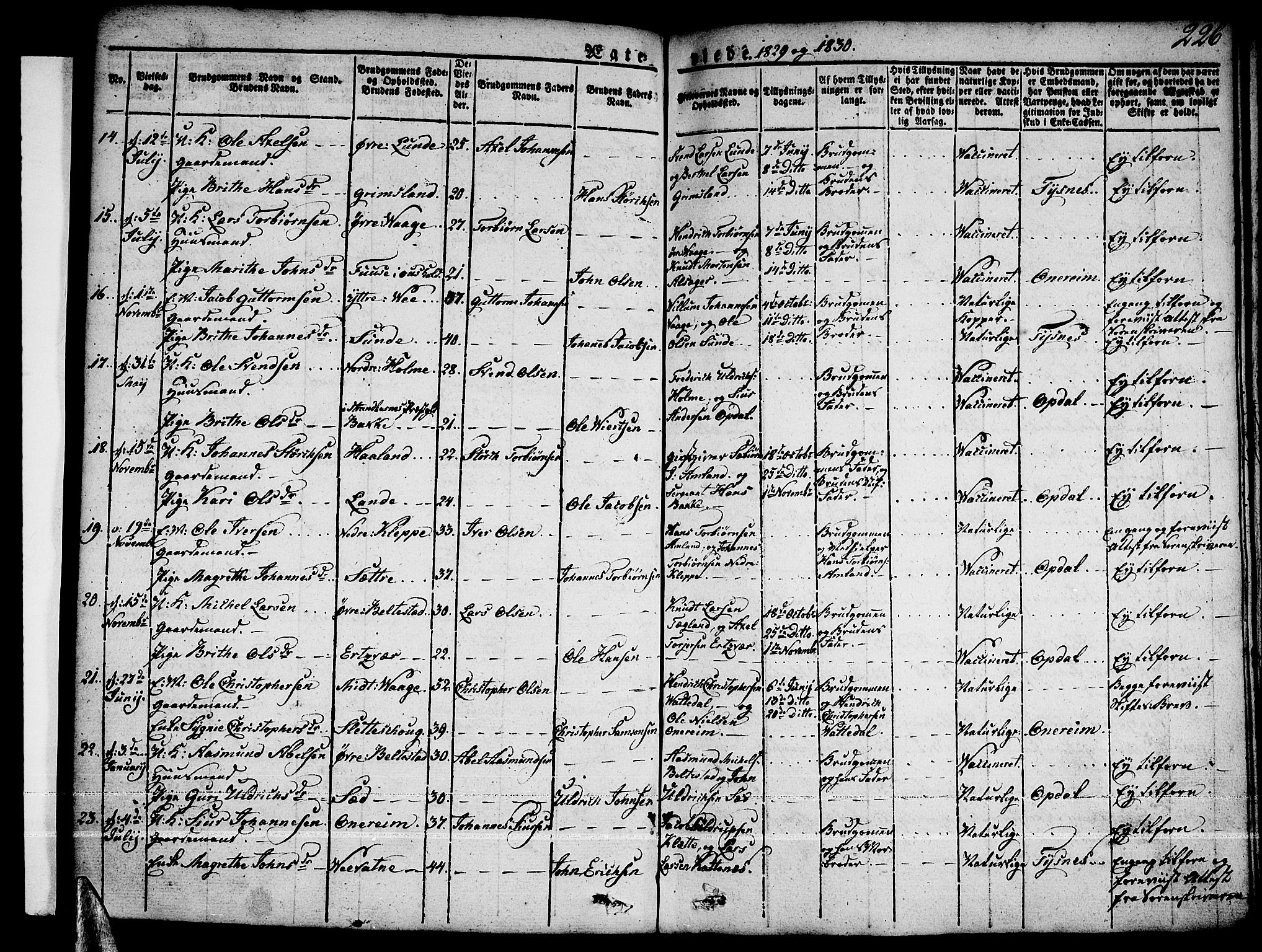 Tysnes sokneprestembete, SAB/A-78601/H/Haa: Parish register (official) no. A 8, 1826-1837, p. 226